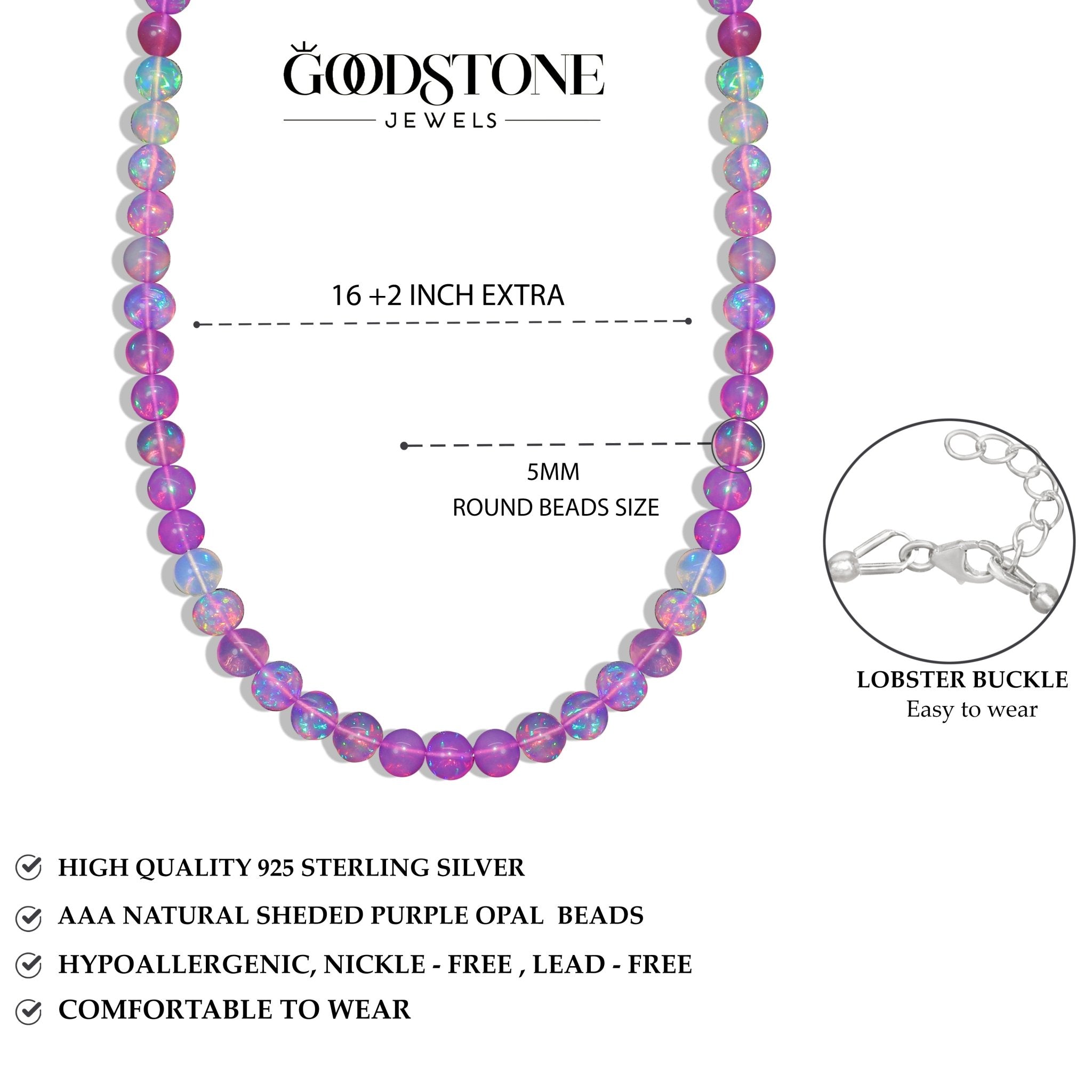 Genuine Purple Opal Round Gemstone Shaded Necklace - Goodstone Jewels