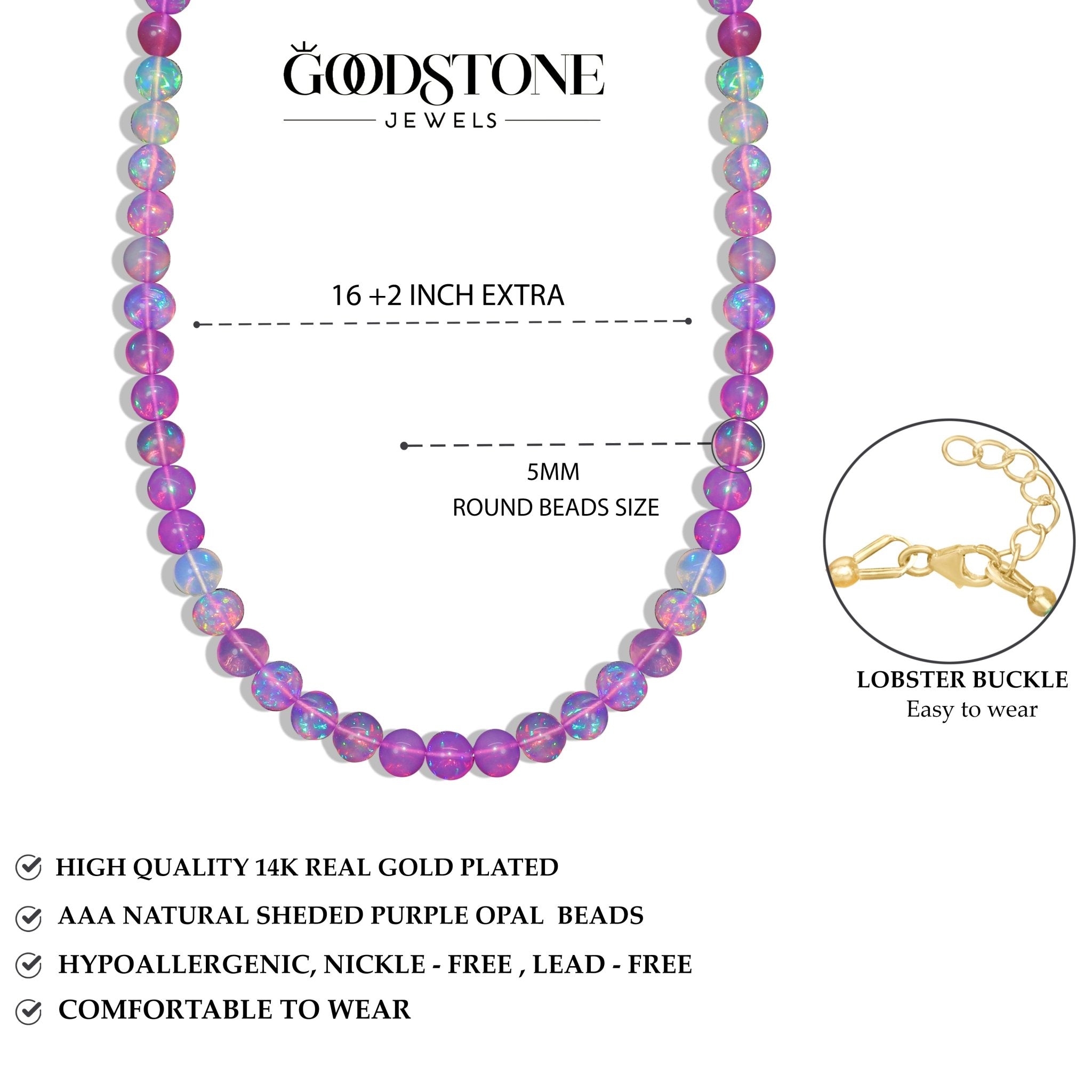 Genuine Purple Opal Round Gemstone Shaded Necklace - Goodstone Jewels
