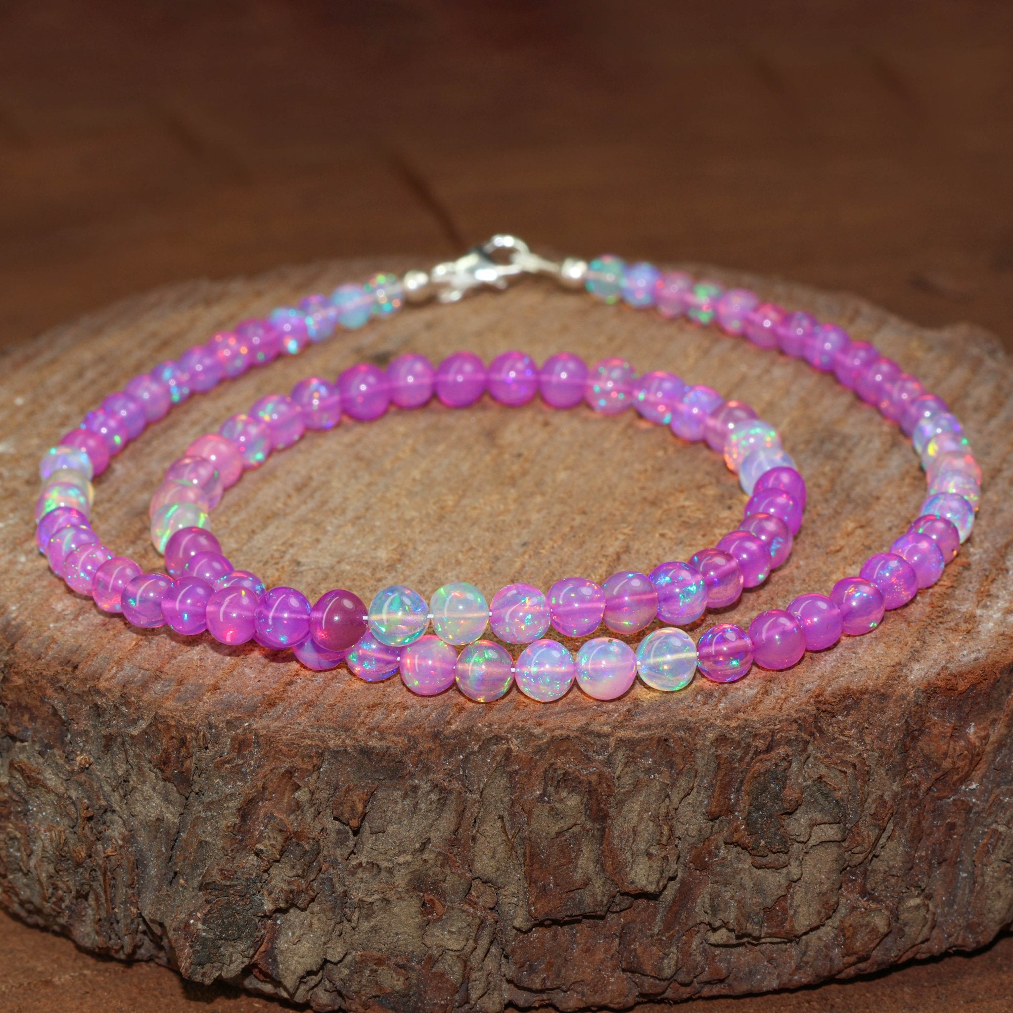 Genuine Purple Opal Round Gemstone Shaded Necklace - Goodstone Jewels