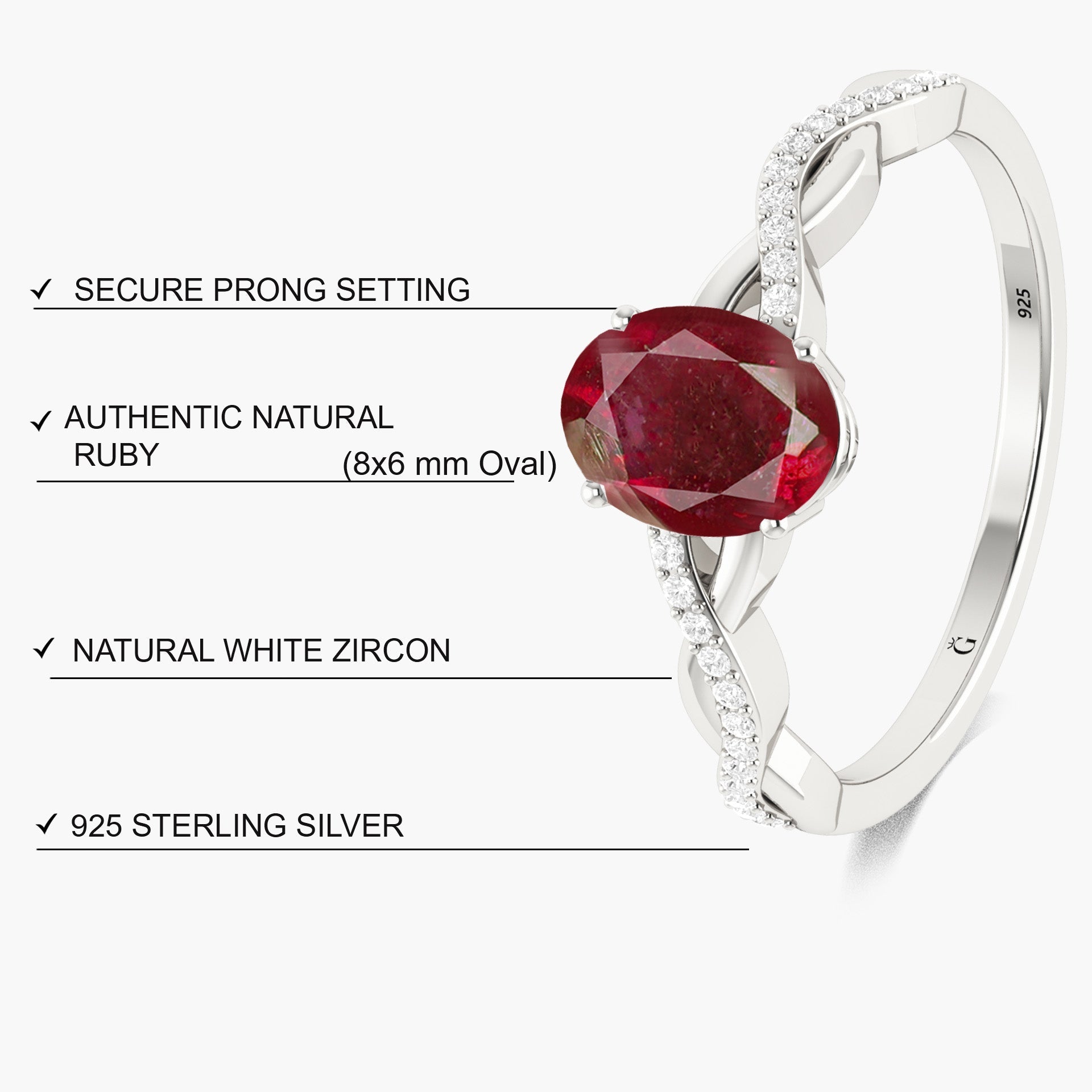 Genuine red rose natural ruby dainty handrafted ring - Goodstone Jewels