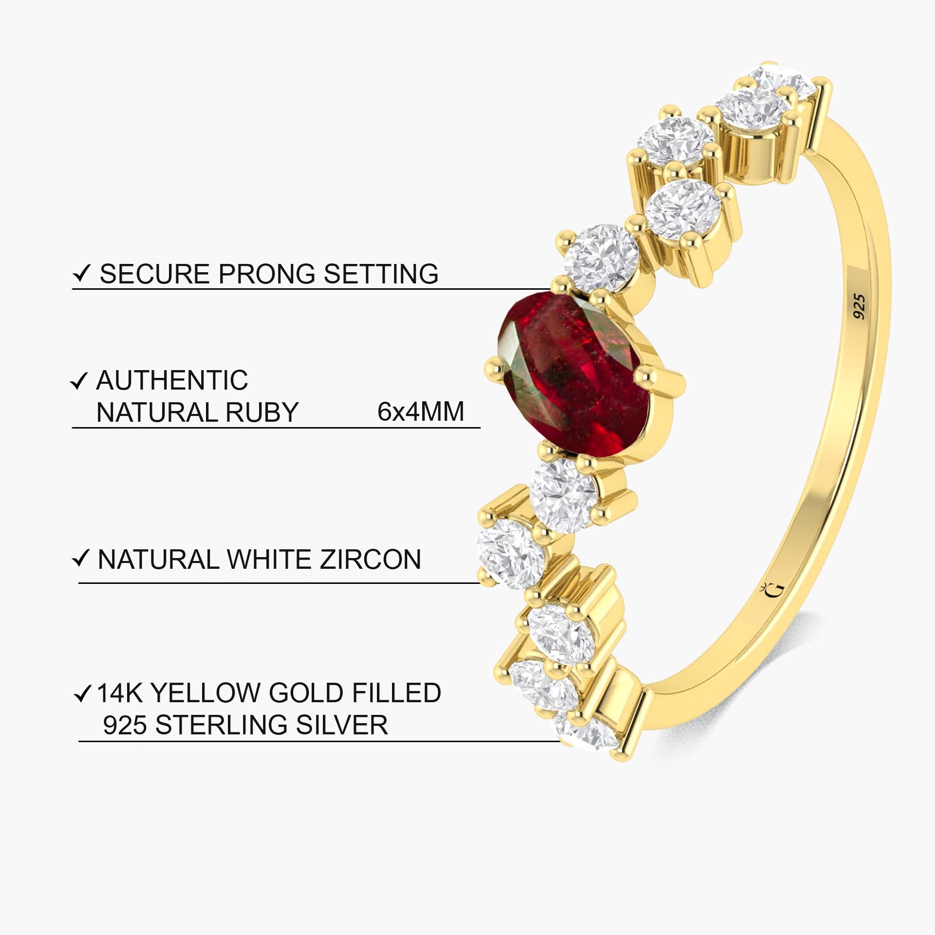 Genuine Red Rose Ruby with a small round Cubic Zircon ring - Goodstone Jewels
