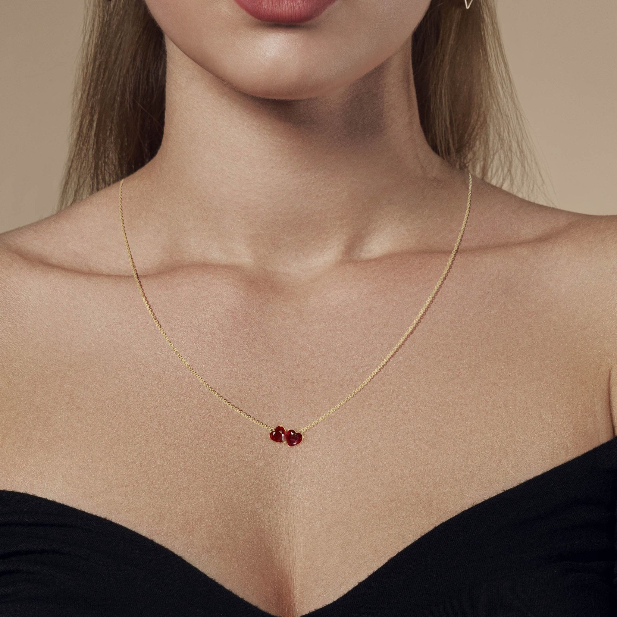 Genuine Red Ruby Dual Heart Pendant - Goodstone Jewels