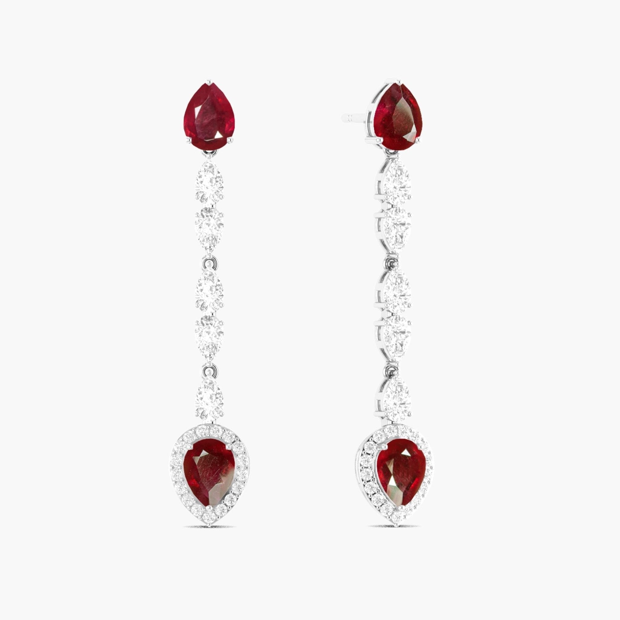 Genuine Red Ruby Long Drop Stud Earring - Goodstone Jewels