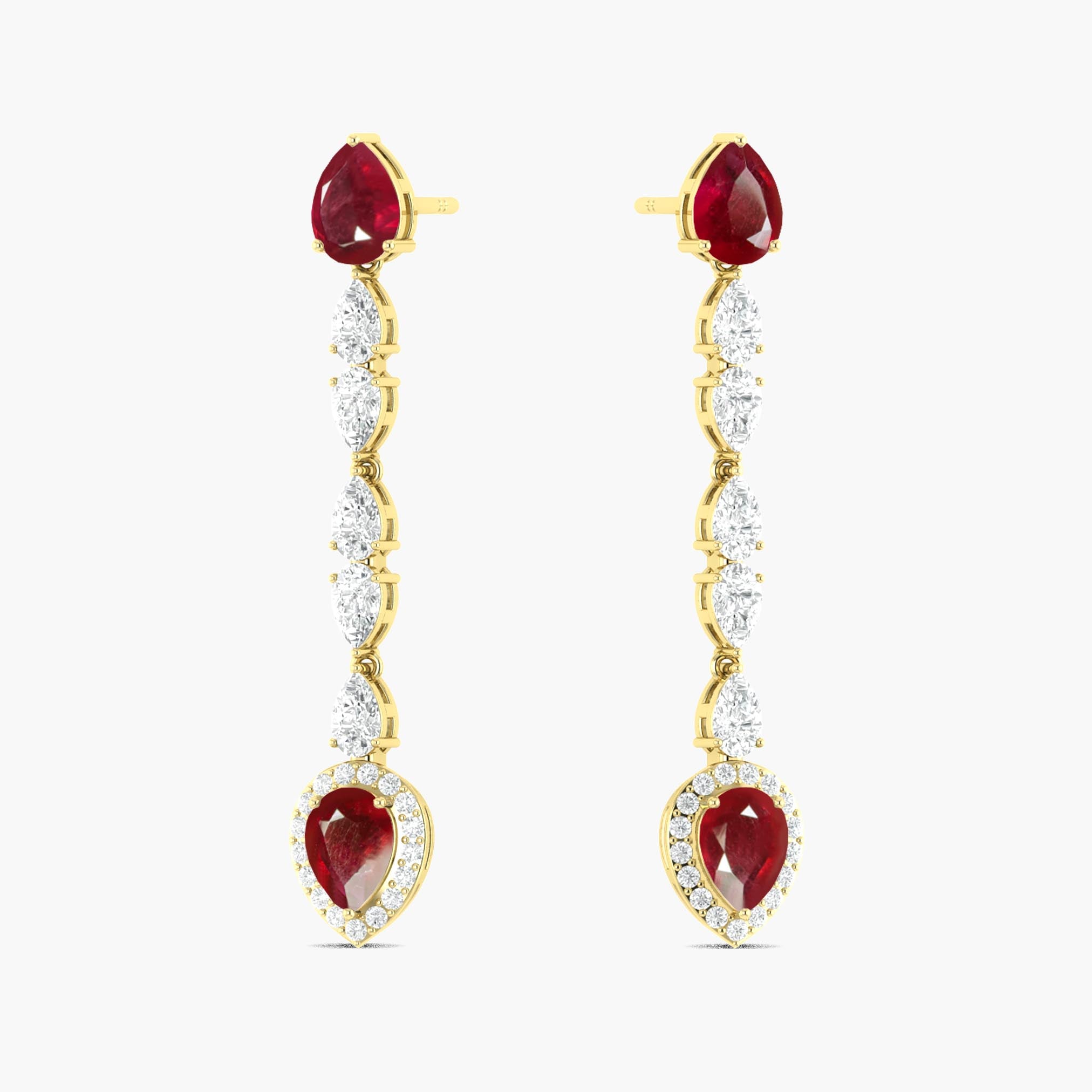 Genuine Red Ruby Long Drop Stud Earring - Goodstone Jewels