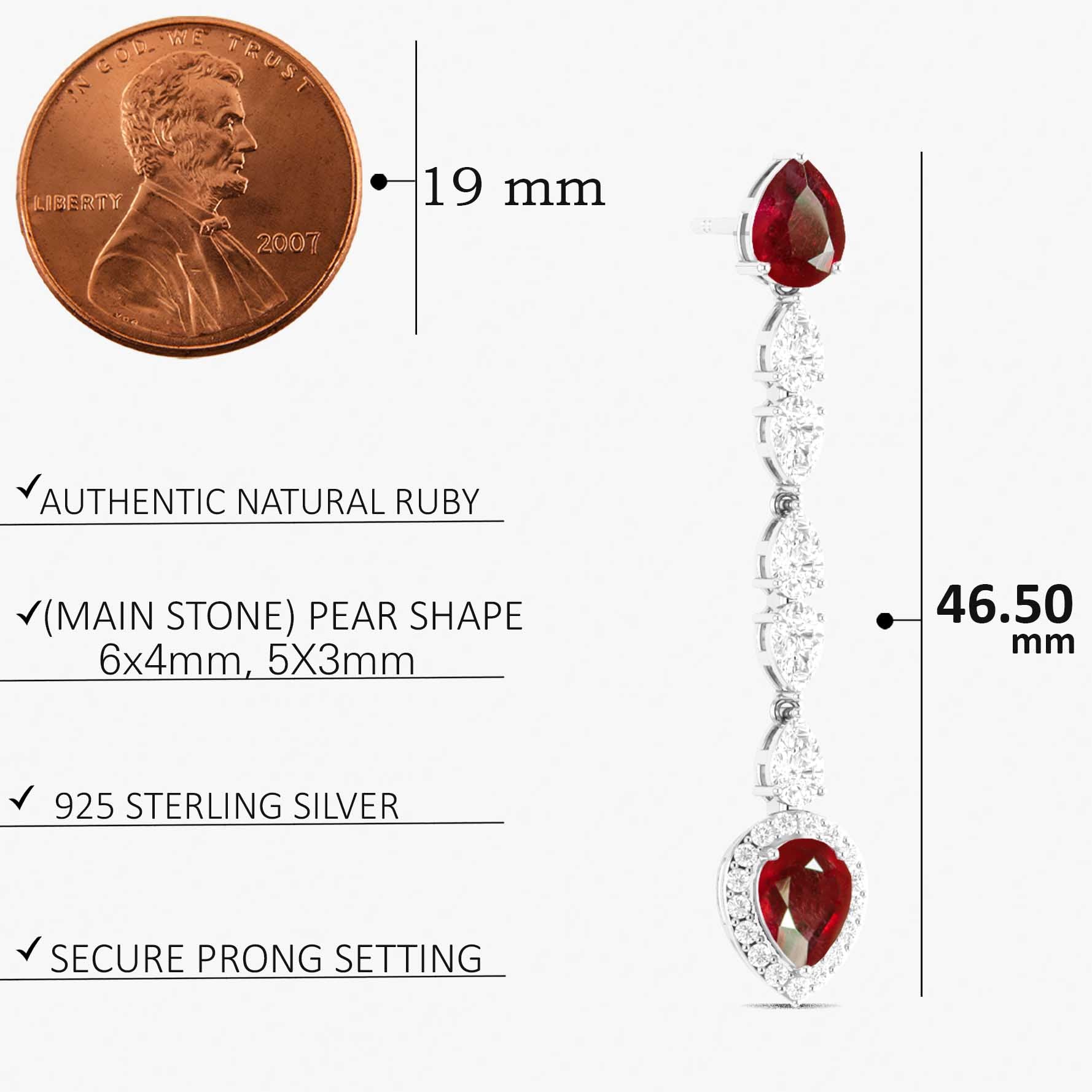 Genuine Red Ruby Long Drop Stud Earring - Goodstone Jewels