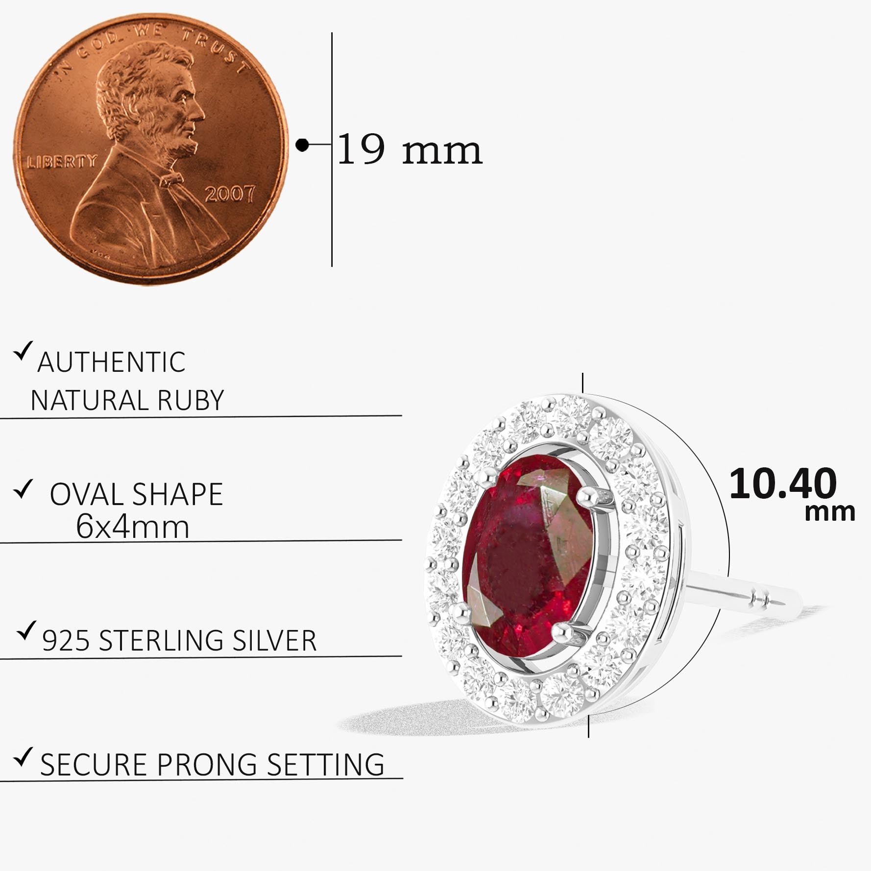 Genuine Red Ruby Oval Style Stud Earring - Goodstone Jewels