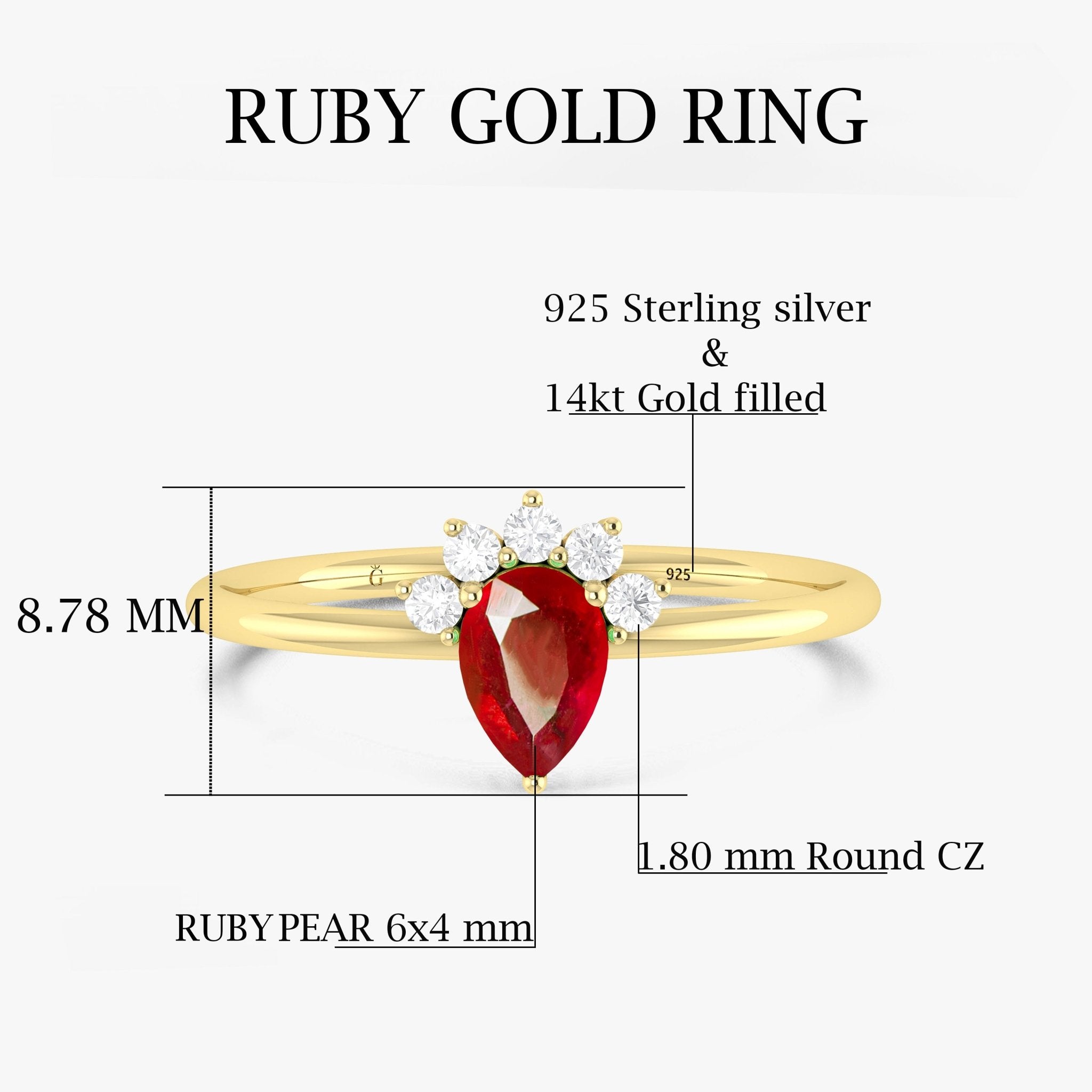 Genuine Red Ruby Pear Gemstone Ring - Goodstone Jewels
