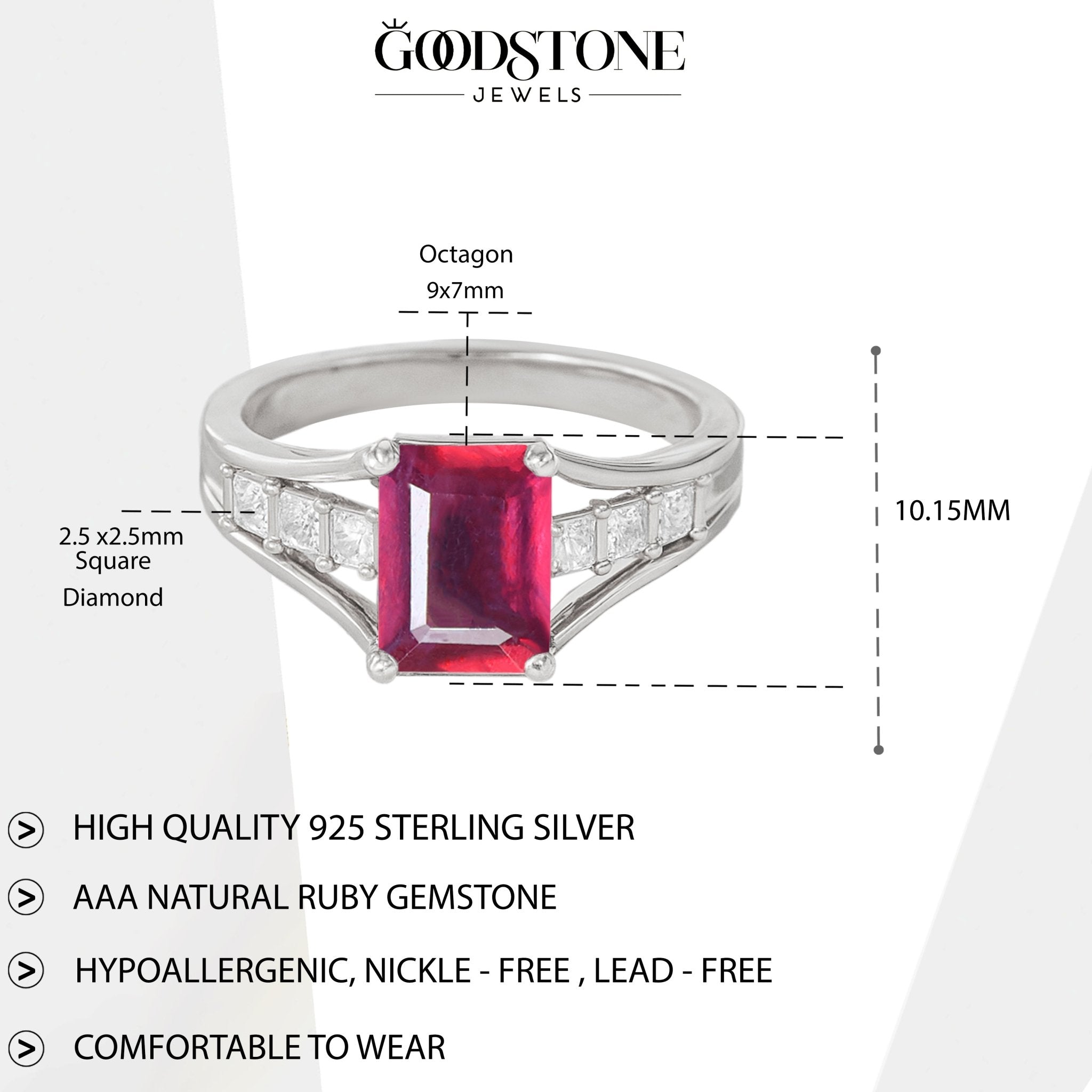 Genuine Ruby Octagon Gemstone Statement Ring - Goodstone Jewels