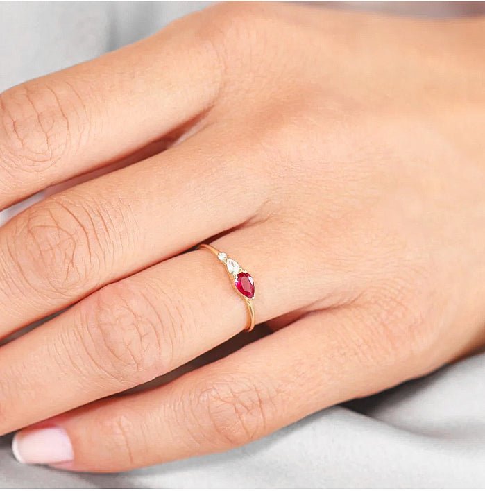 Genuine Ruby Pear Three Stone Ring - Goodstone Jewels