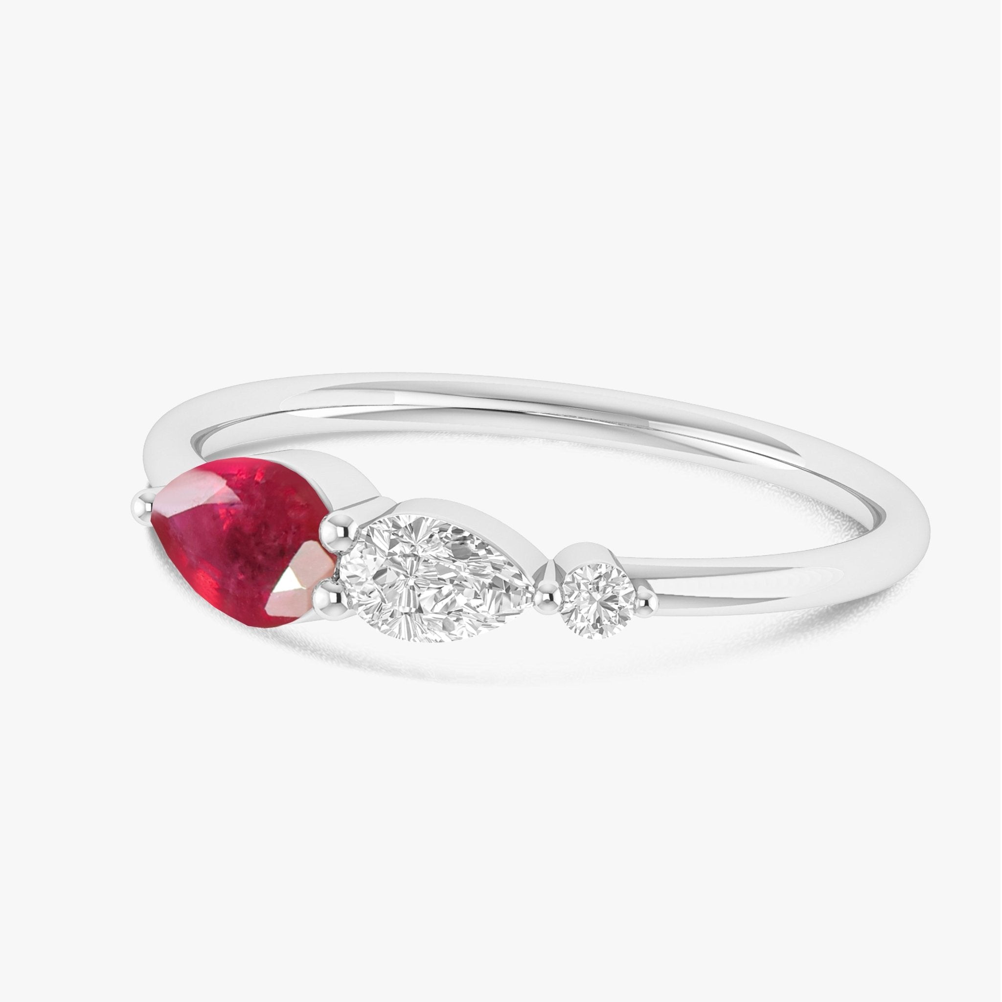 Genuine Ruby Pear Three Stone Ring - Goodstone Jewels