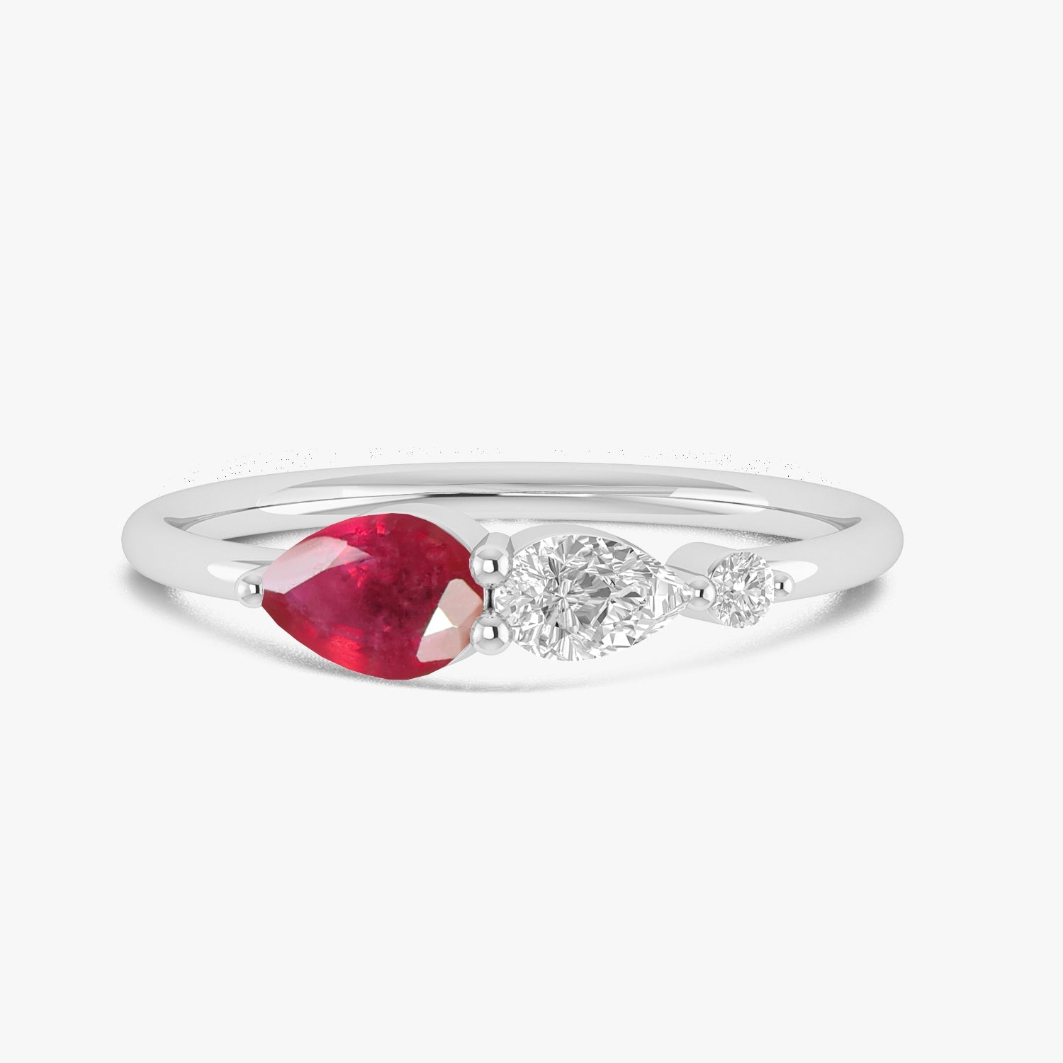 Genuine Ruby Pear Three Stone Ring - Goodstone Jewels
