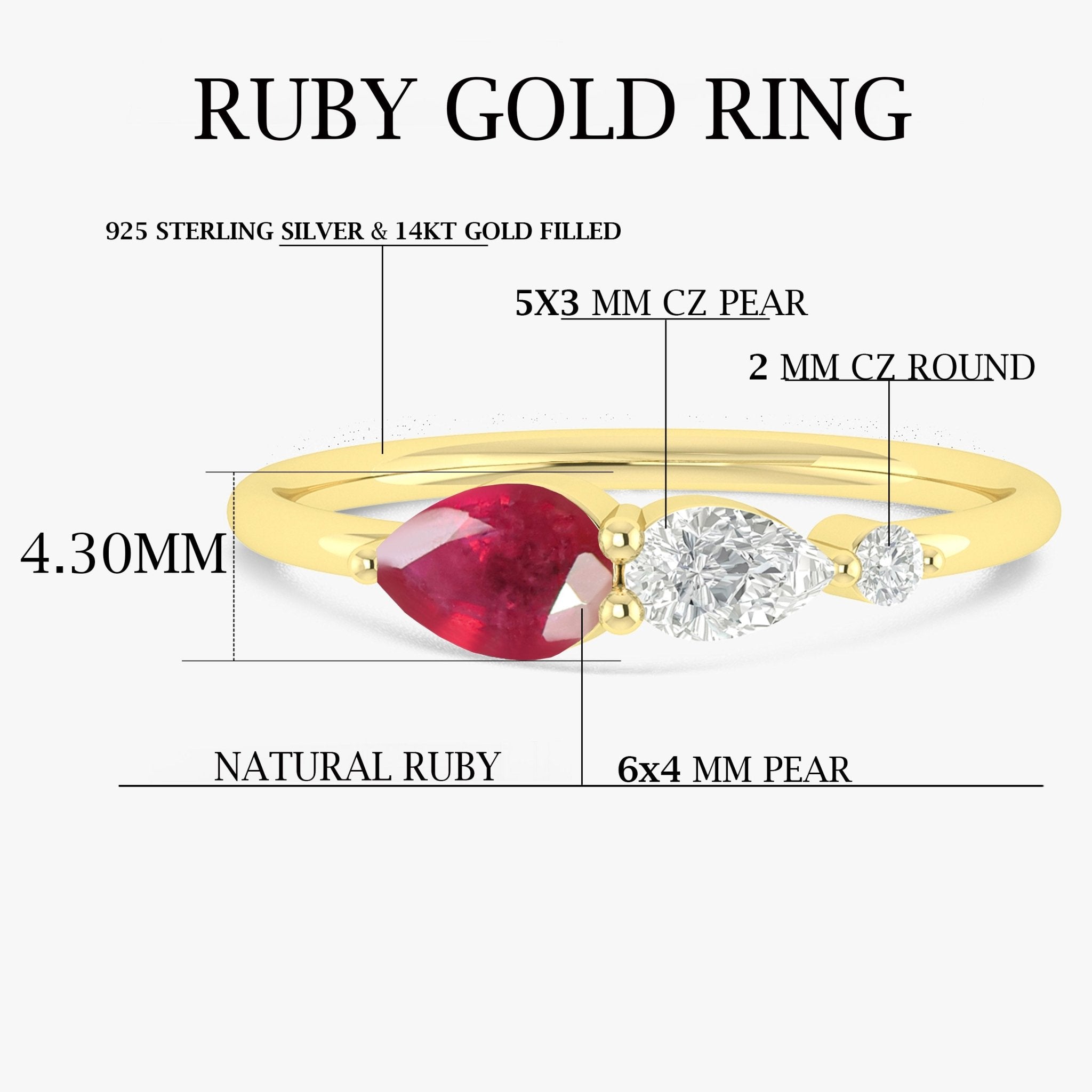 Genuine Ruby Pear Three Stone Ring - Goodstone Jewels