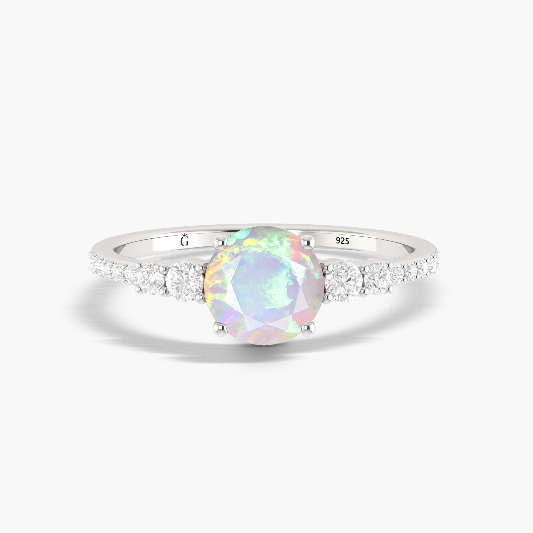 Genuine White fire Round Ethiopian opal statement ring - Goodstone Jewels