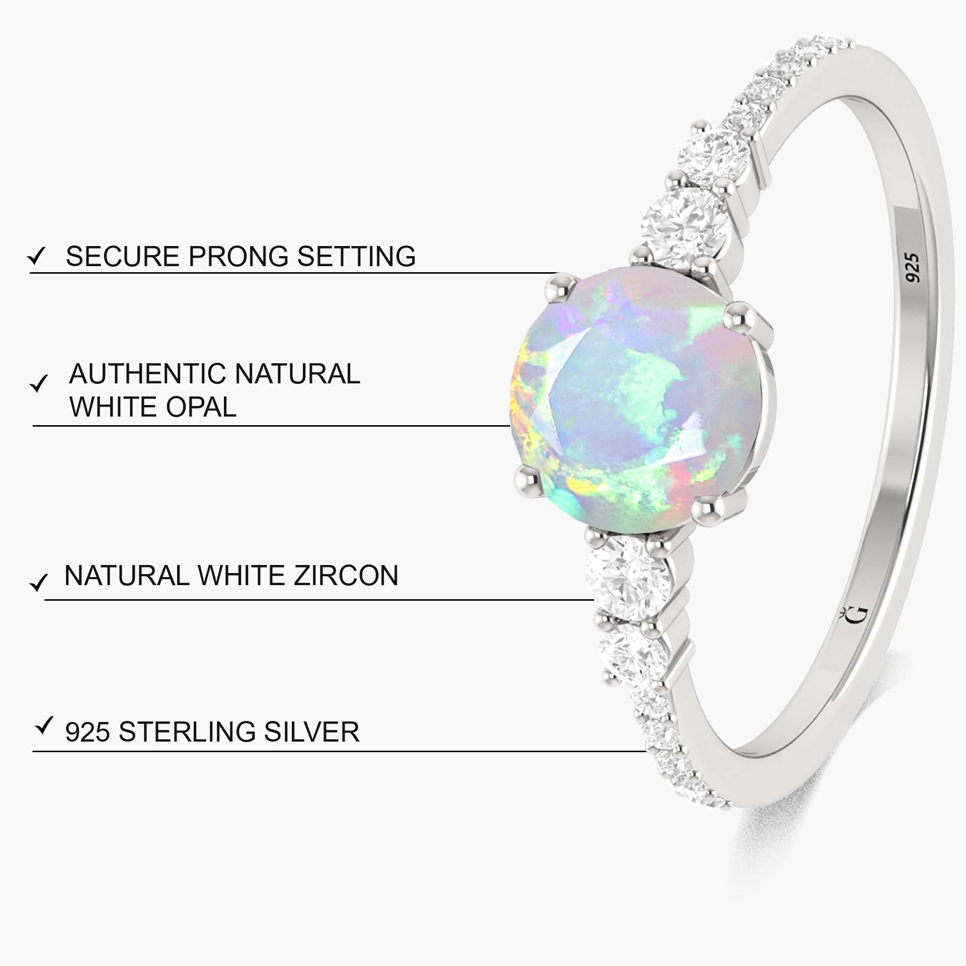 Genuine White fire Round Ethiopian opal statement ring - Goodstone Jewels