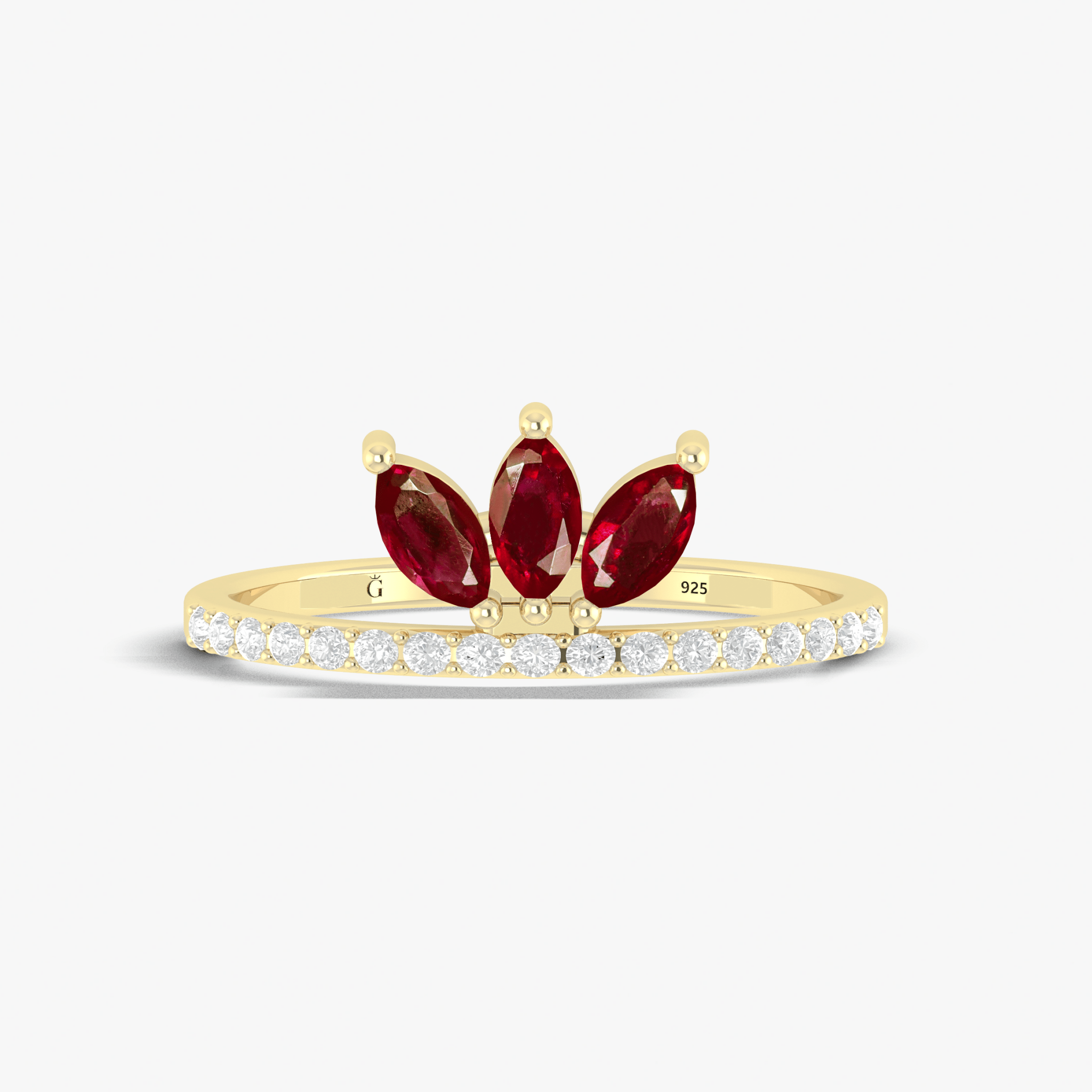 Gorgeous Red Rose Beautiful ruby 3 Marquise Gold or silver ring - Goodstone Jewels