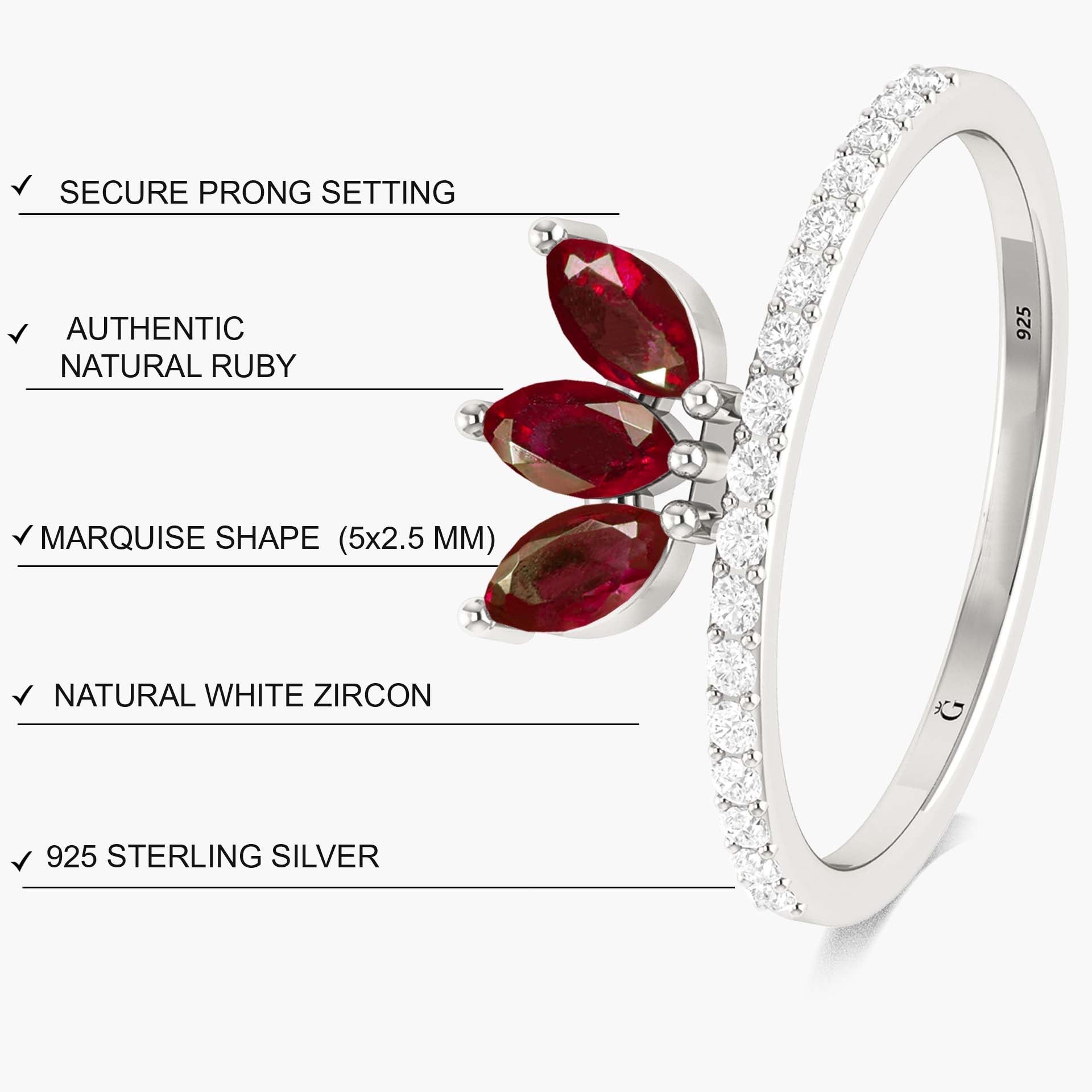 Gorgeous Red Rose Beautiful ruby 3 Marquise Gold or silver ring - Goodstone Jewels