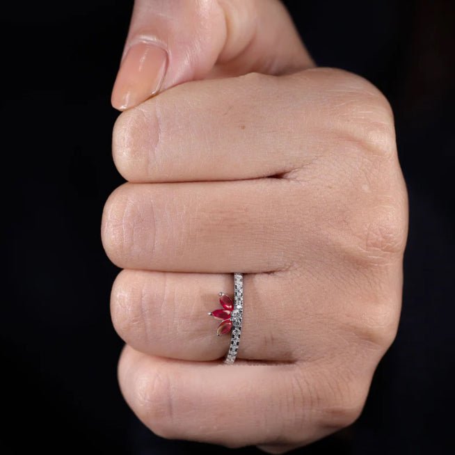 Gorgeous Red Rose Beautiful ruby 3 Marquise Gold or silver ring - Goodstone Jewels