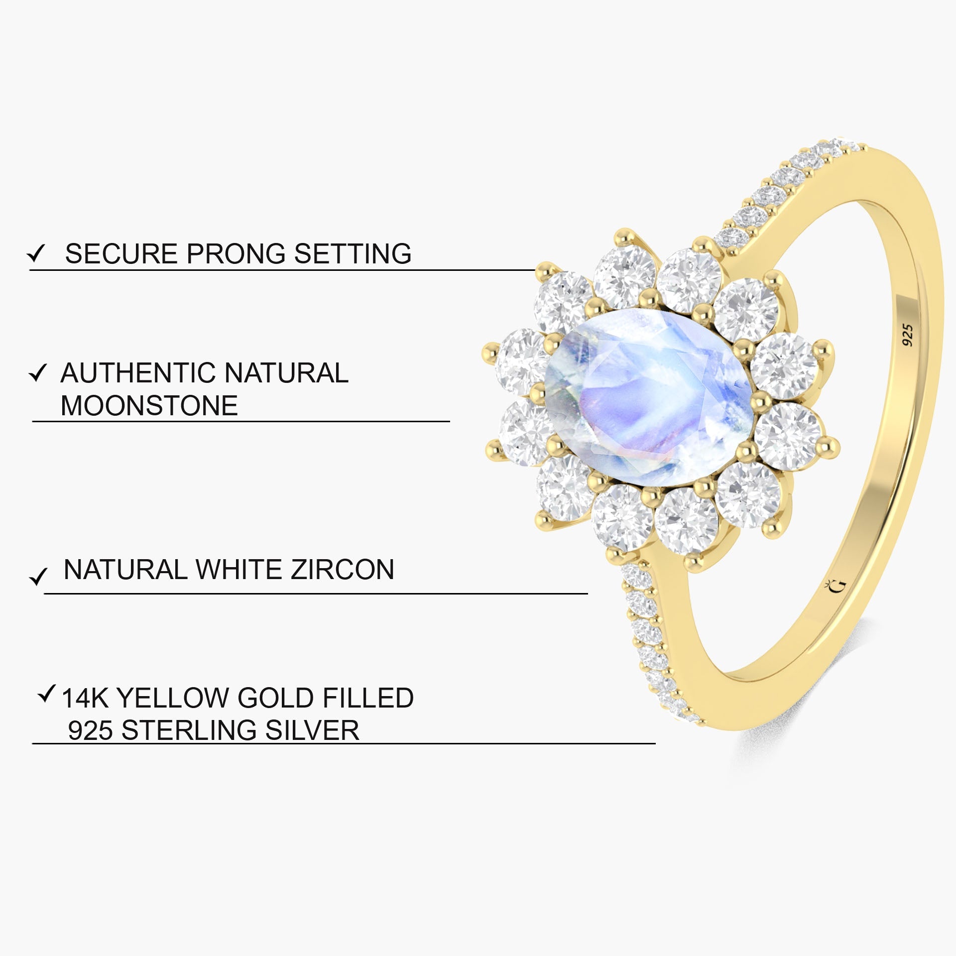 Gorgeous white Rainbow Moonstone Gold Wedding ring - Goodstone Jewels