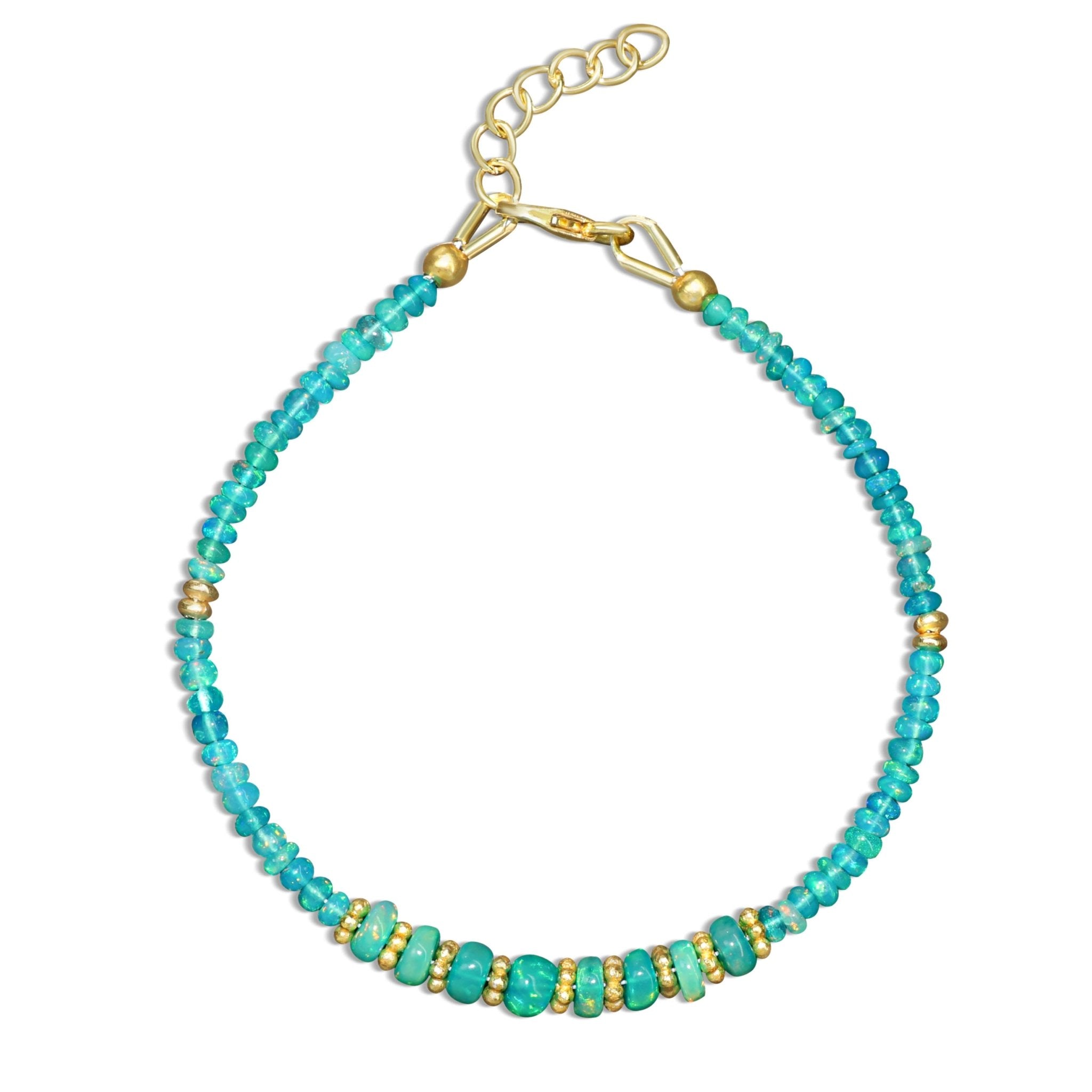 Grace In Green And Paraiba Opal Beaded Bracelet Size 6 to 8 Inch - Goodstone Jewels