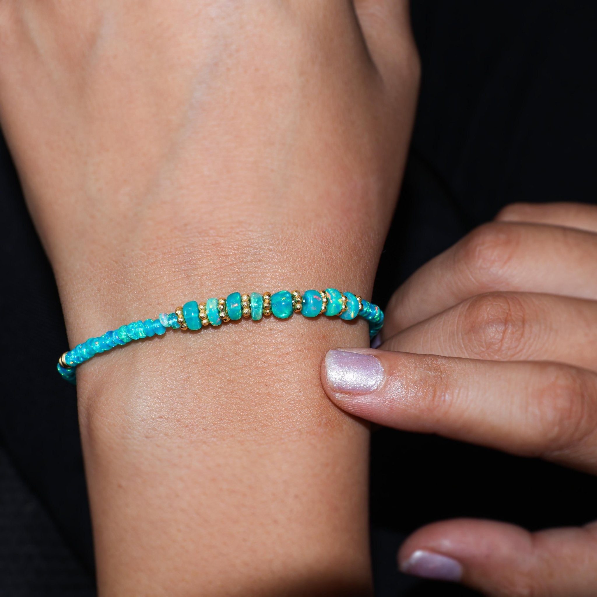 Grace In Green And Paraiba Opal Beaded Bracelet Size 6 to 8 Inch - Goodstone Jewels