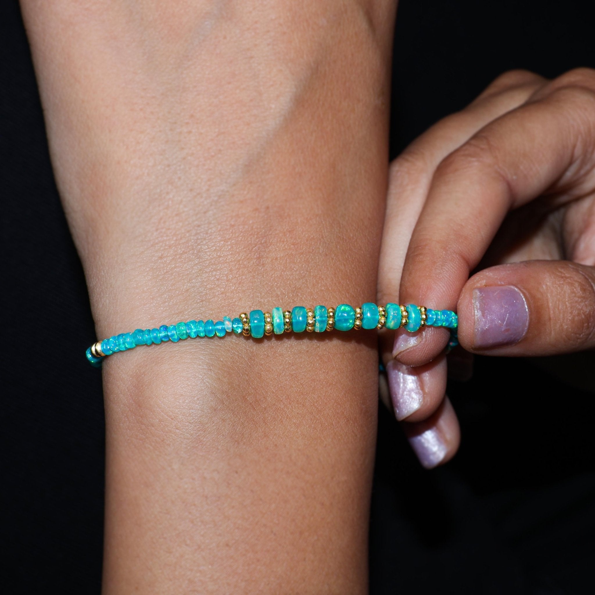 Grace In Green And Paraiba Opal Beaded Bracelet Size 6 to 8 Inch - Goodstone Jewels