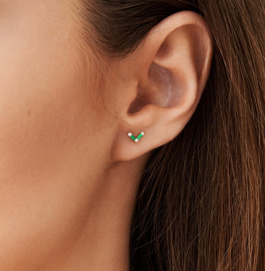 Green Emerald AV Style Stud Earring - Goodstone Jewels