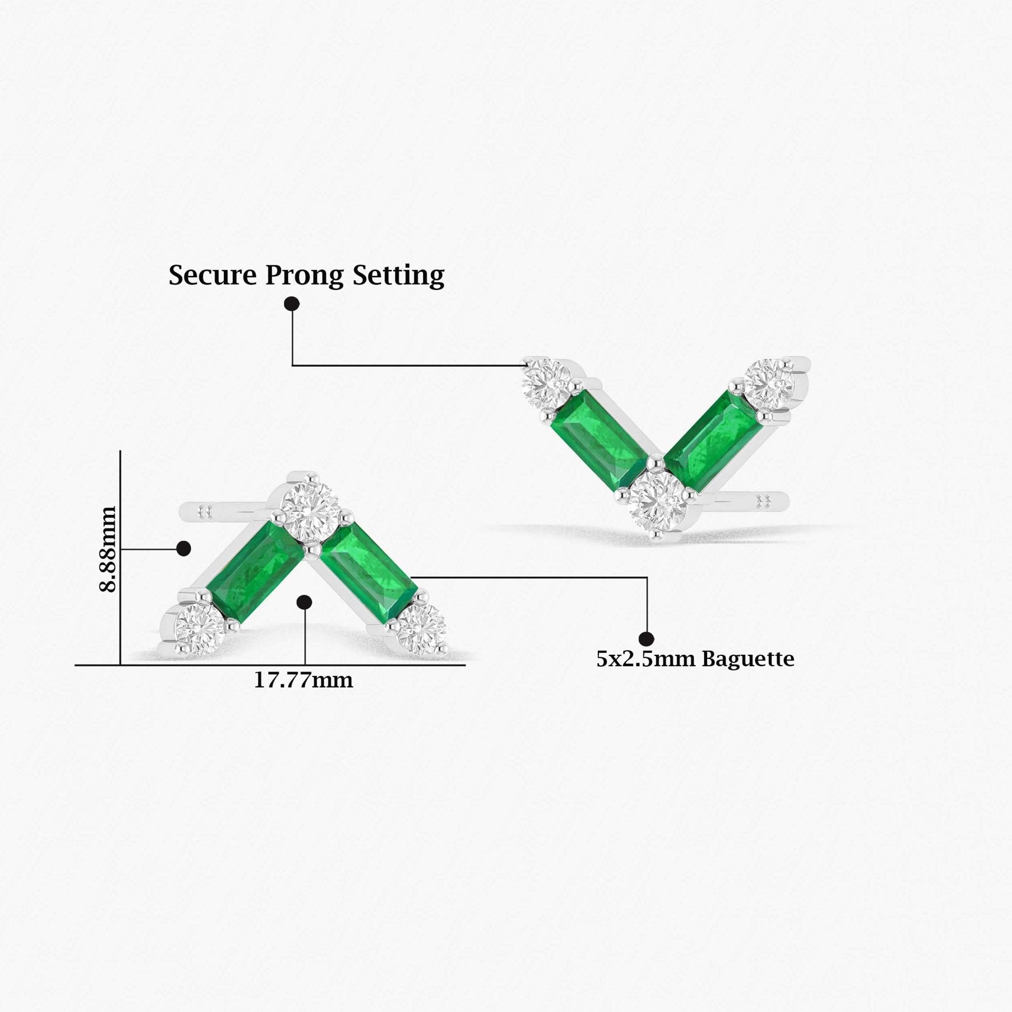 Green Emerald AV Style Stud Earring - Goodstone Jewels