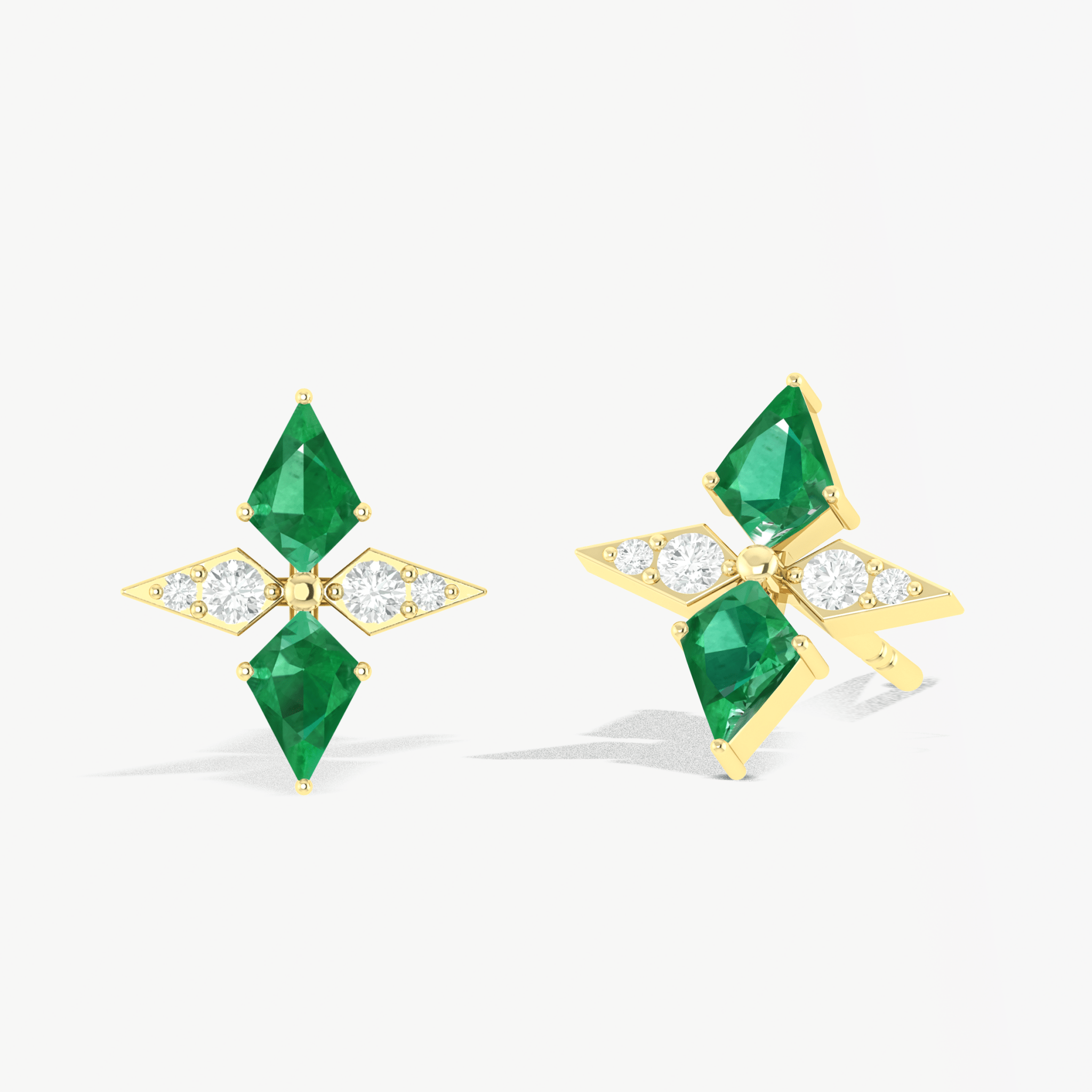 Green Emerald Dual Kite Gemstone Floral Stud Earrings - Goodstone Jewels