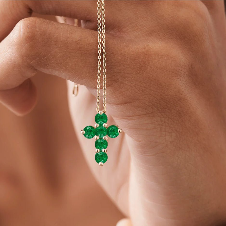 Green Emerald Gemstone Cross Pendant - Goodstone Jewels