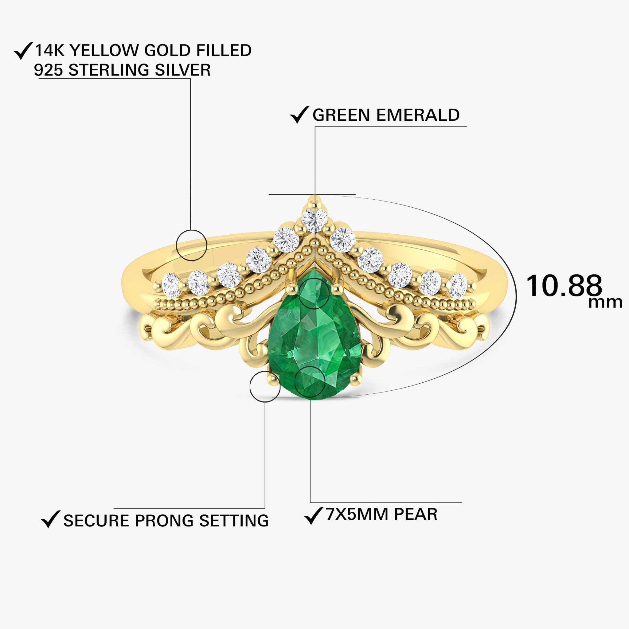 Green Emerald Gemstone Crown Style Ring - Goodstone Jewels