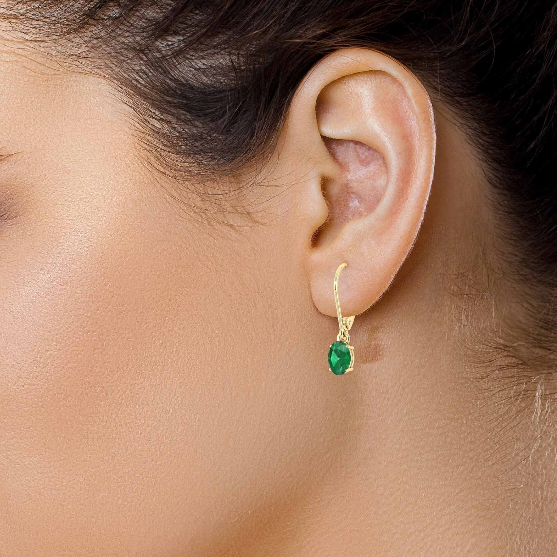 Green Emerald Gemstone Oval Stone Dangle Earring - Goodstone Jewels