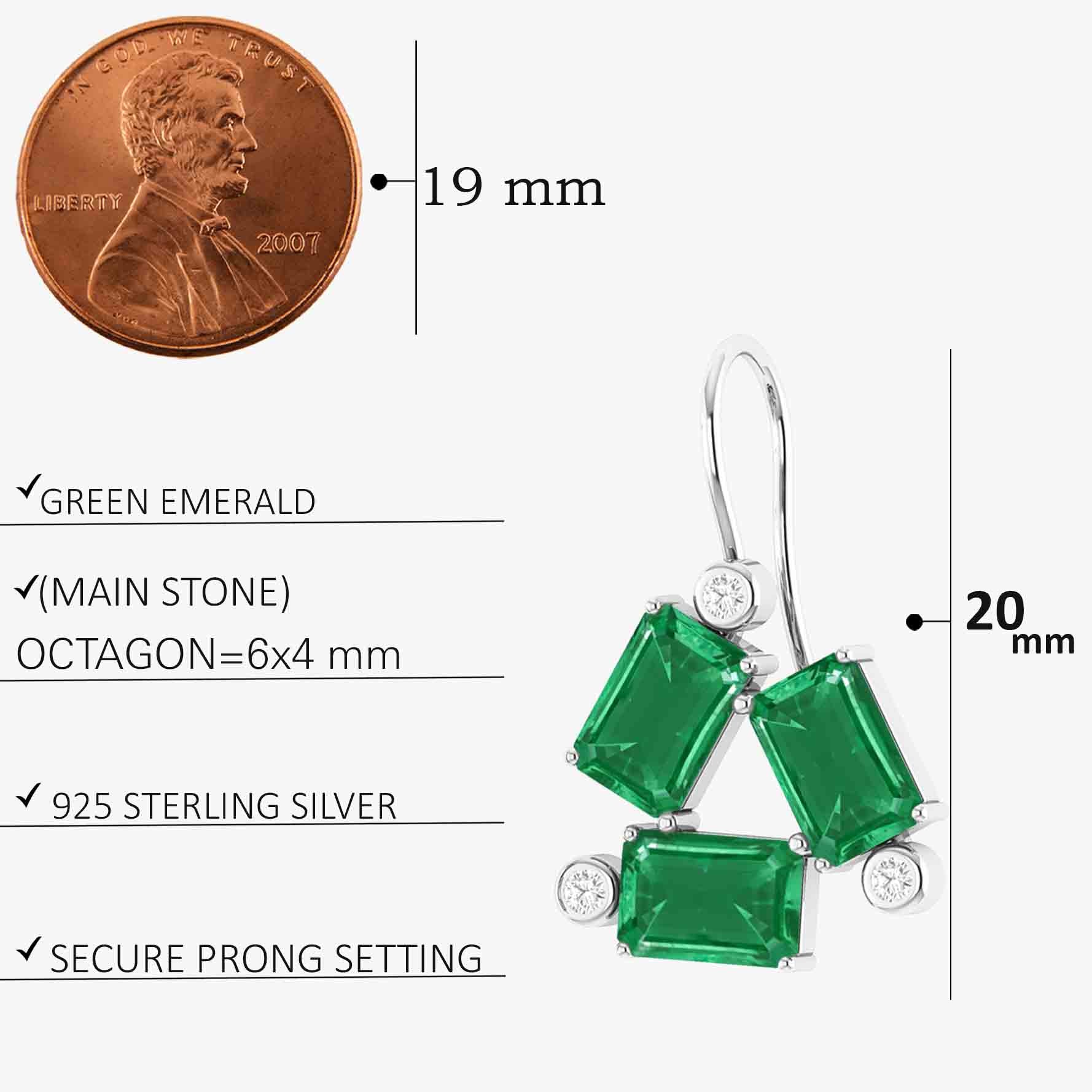 Green Emerald Octogon Stone Dangle Earrings - Goodstone Jewels