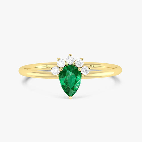 Green Emerald Pear Gemstone Ring
