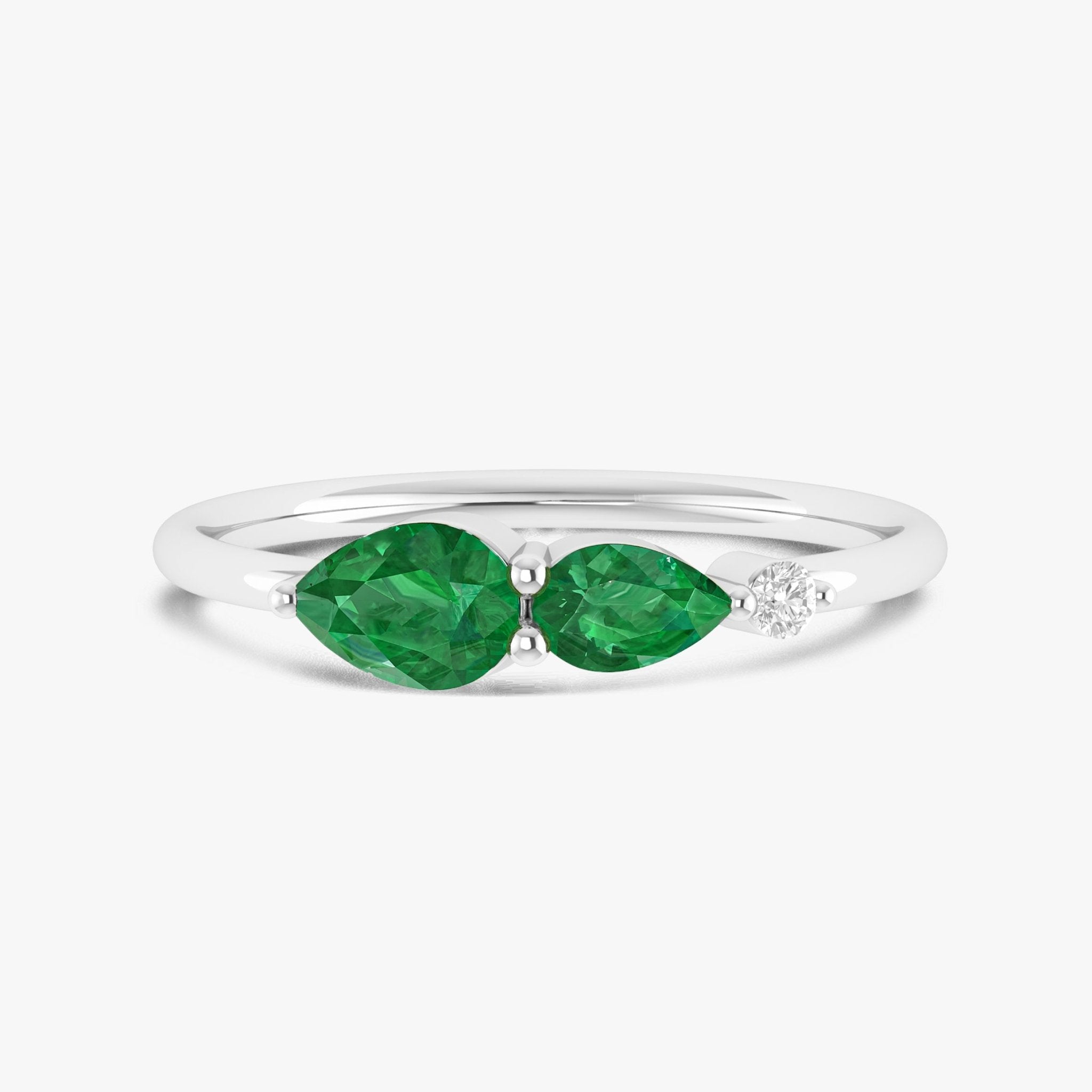 Green Emerald Pear Three Stone Ring - Goodstone Jewels