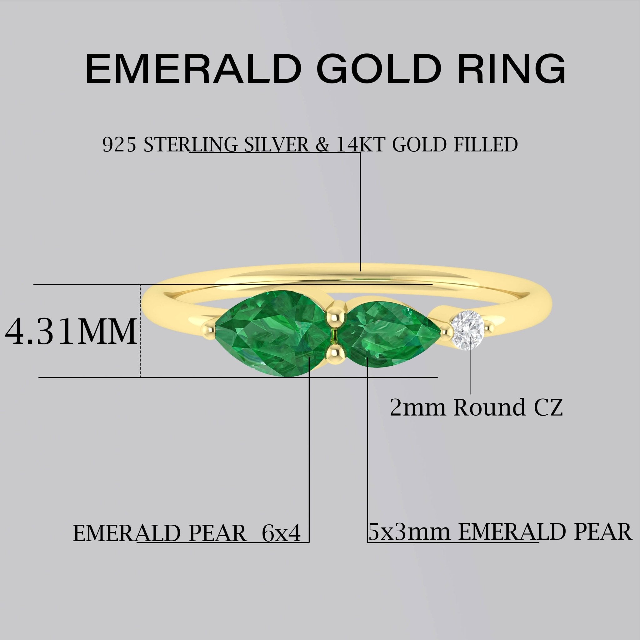 Green Emerald Pear Three Stone Ring - Goodstone Jewels