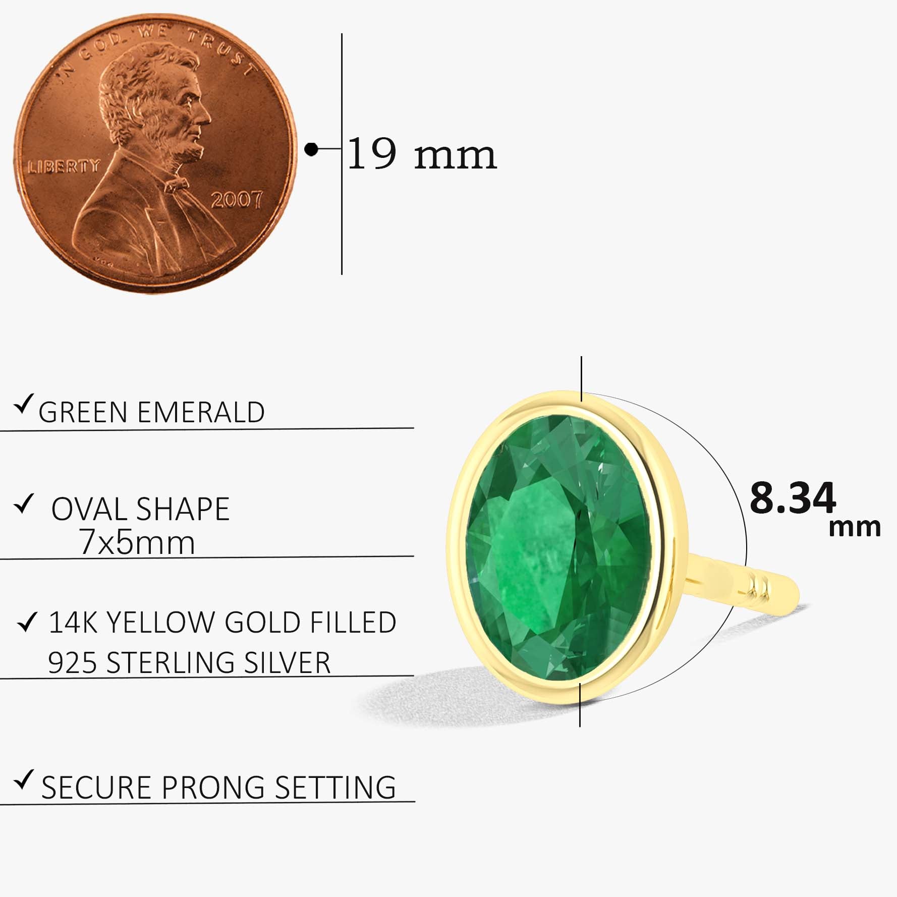 Green Emerald Stone Oval Stud Earring - Goodstone Jewels