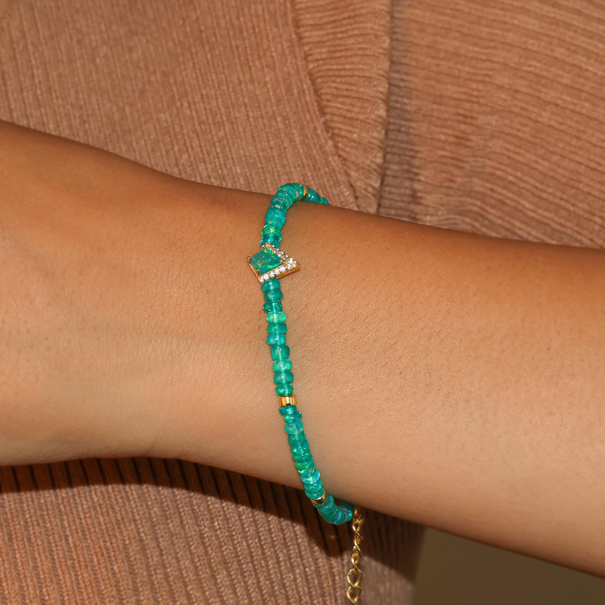 Green fire Ethiopian opal beaded with kite charm bracelet - Goodstone Jewels
