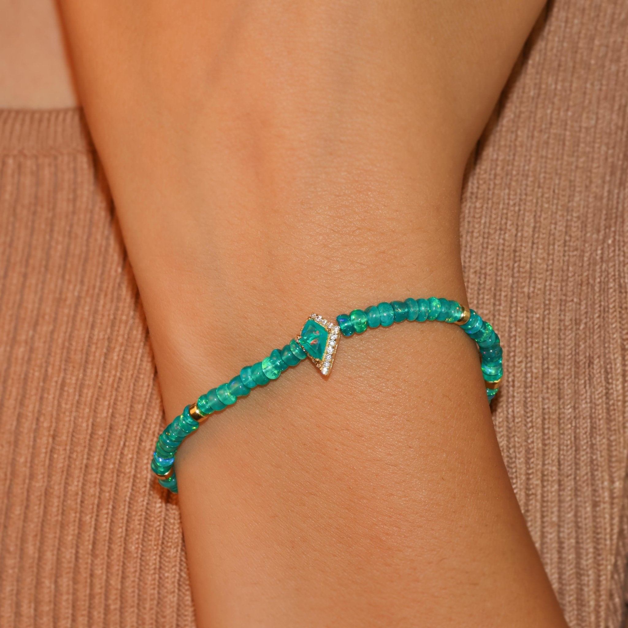 Green fire Ethiopian opal beaded with kite charm bracelet - Goodstone Jewels