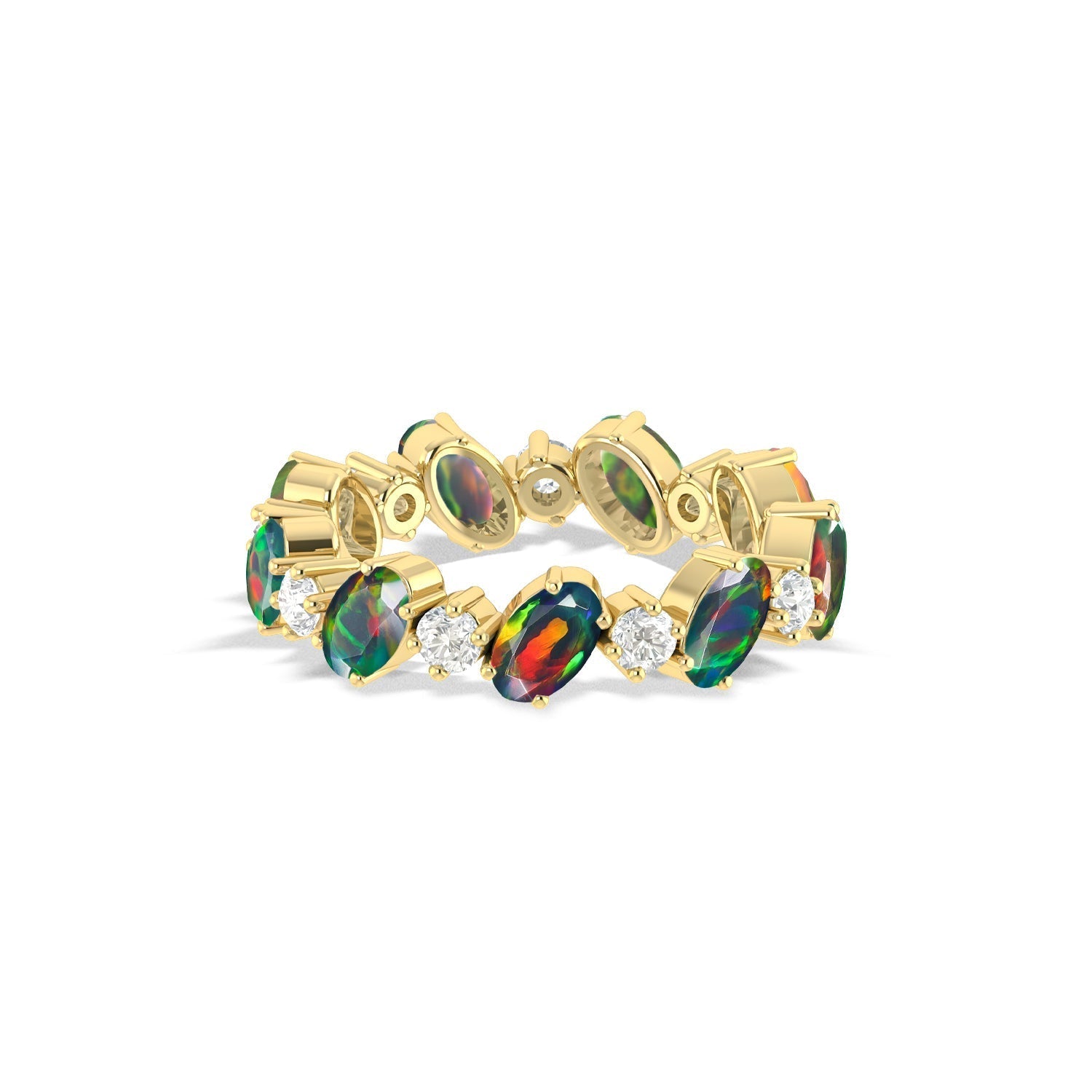 Green Fire Oval Faceted Opal Ring for Women - Goodstone Jewels
