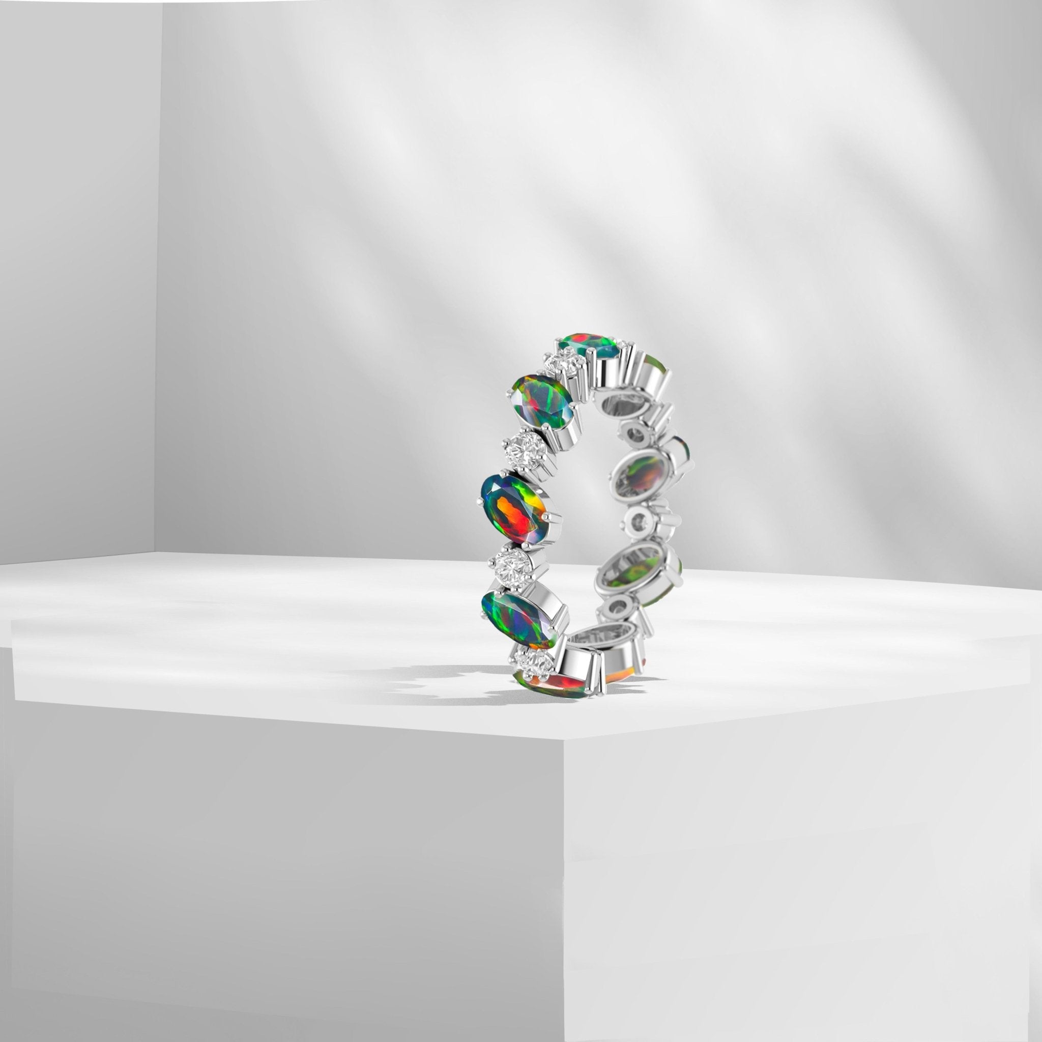 Green Fire Oval Faceted Opal Ring for Women - Goodstone Jewels