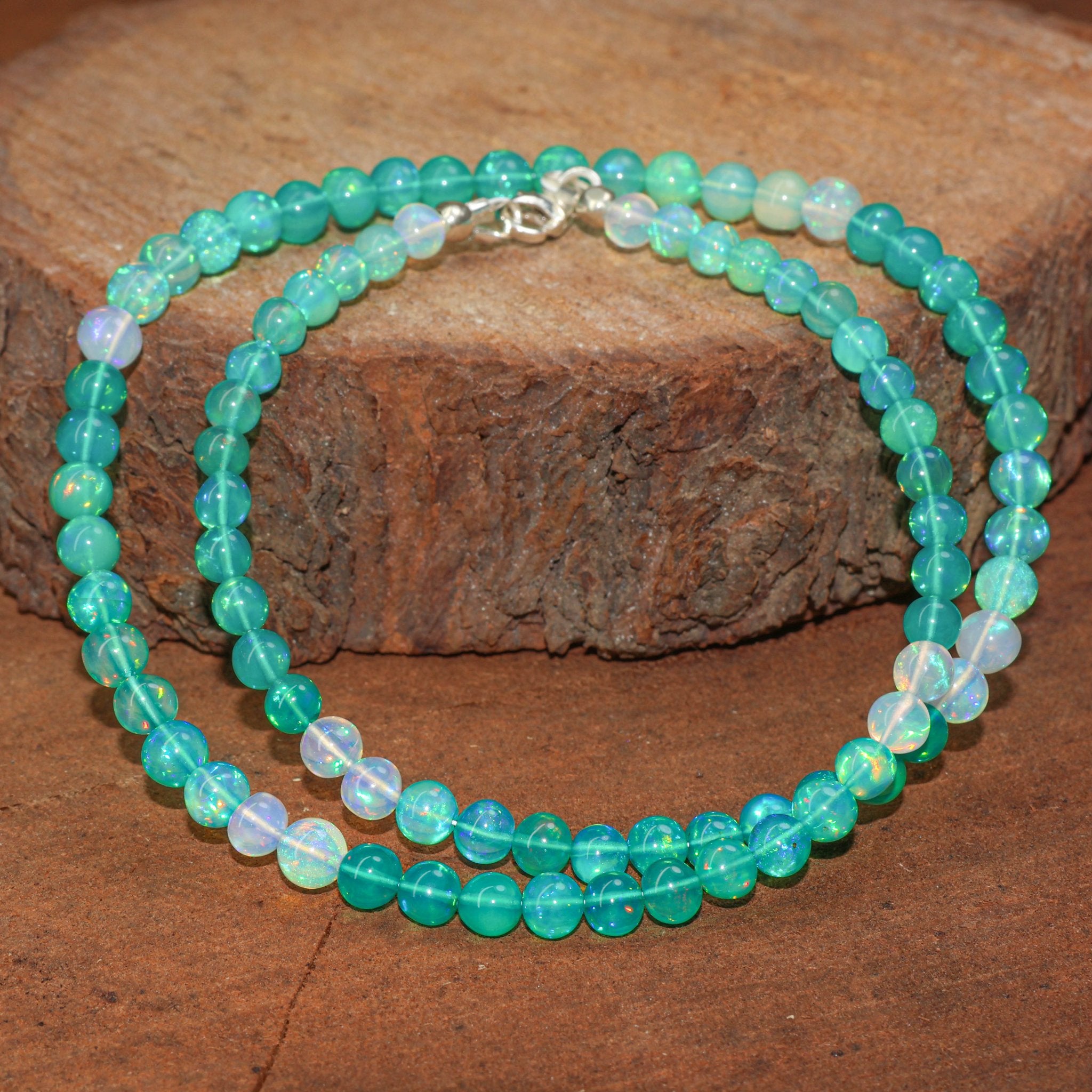 Green Multifire Opal Round Gemstone Shaded Necklace - Goodstone Jewels