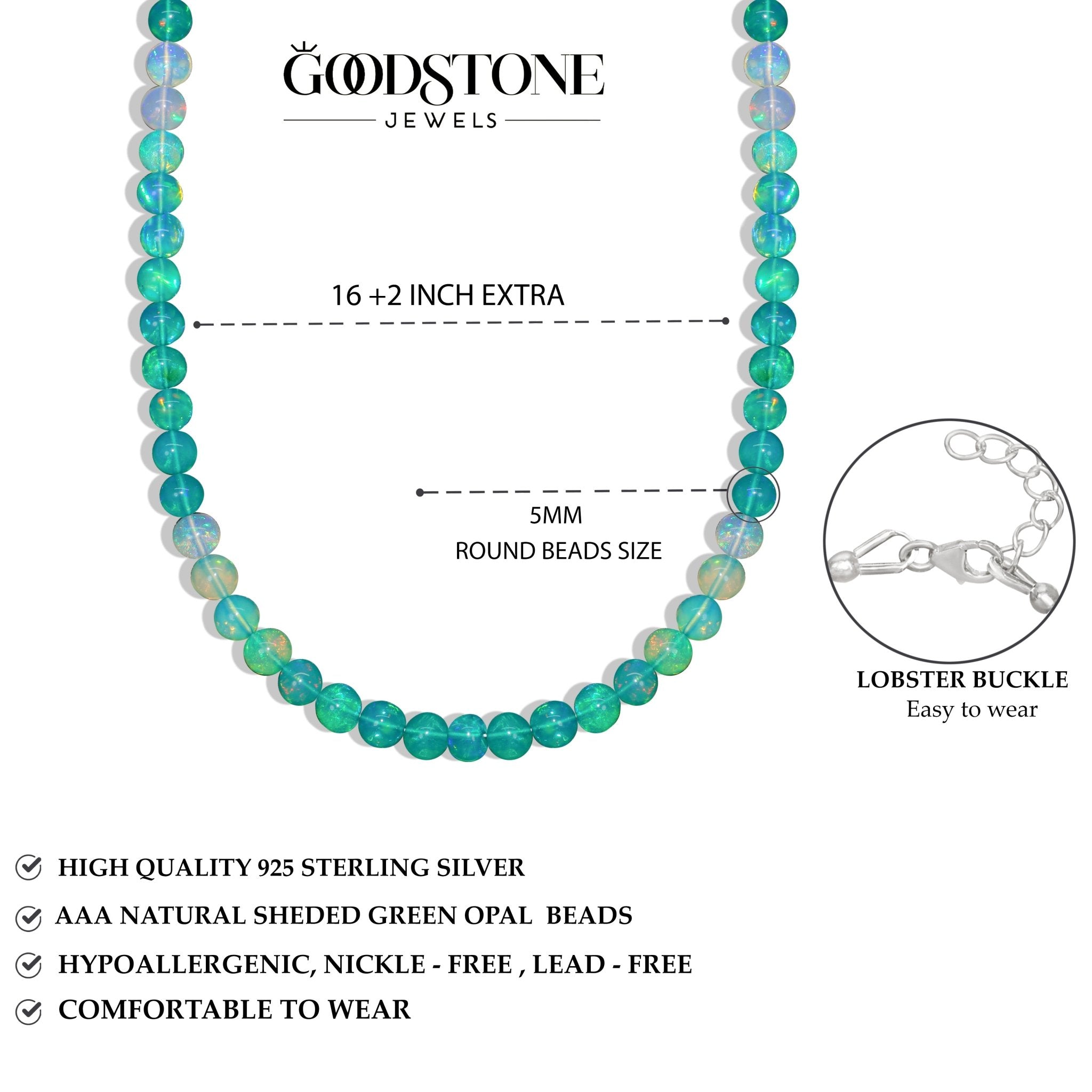 Green Multifire Opal Round Gemstone Shaded Necklace - Goodstone Jewels