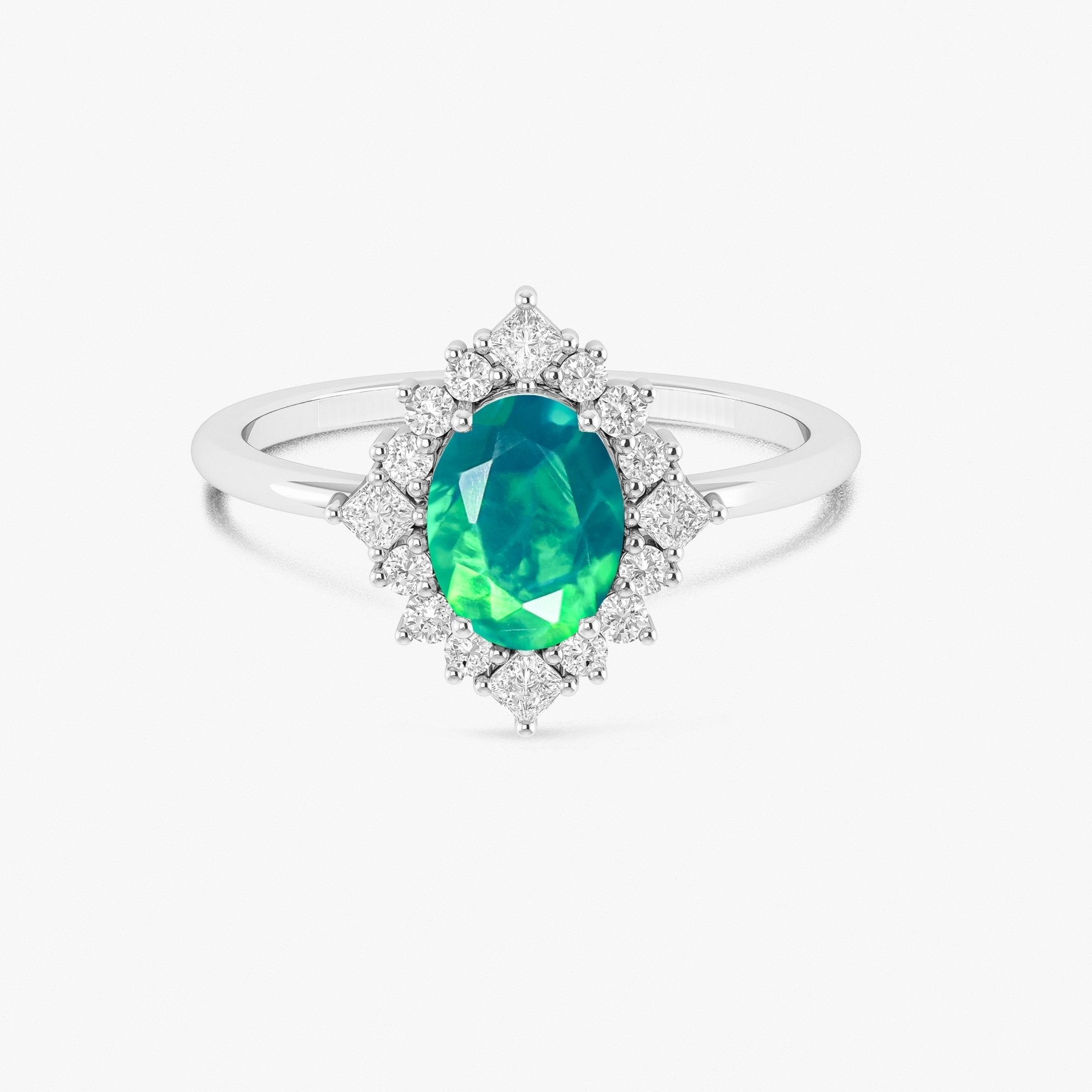 Green Natural Fire Faceted Ethiopian Opal Ring - Goodstone Jewels