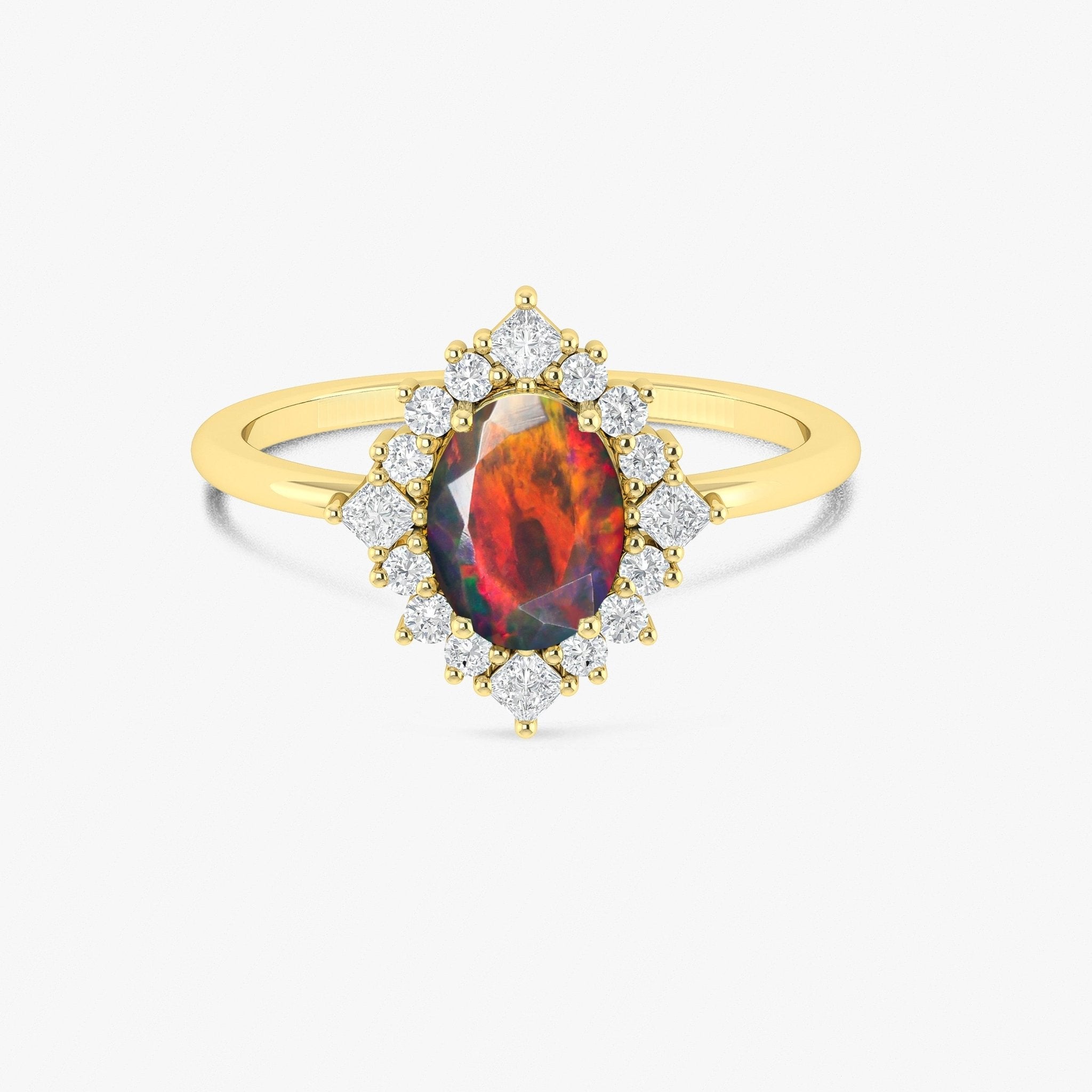 Green Natural Fire Faceted Ethiopian Opal Ring - Goodstone Jewels