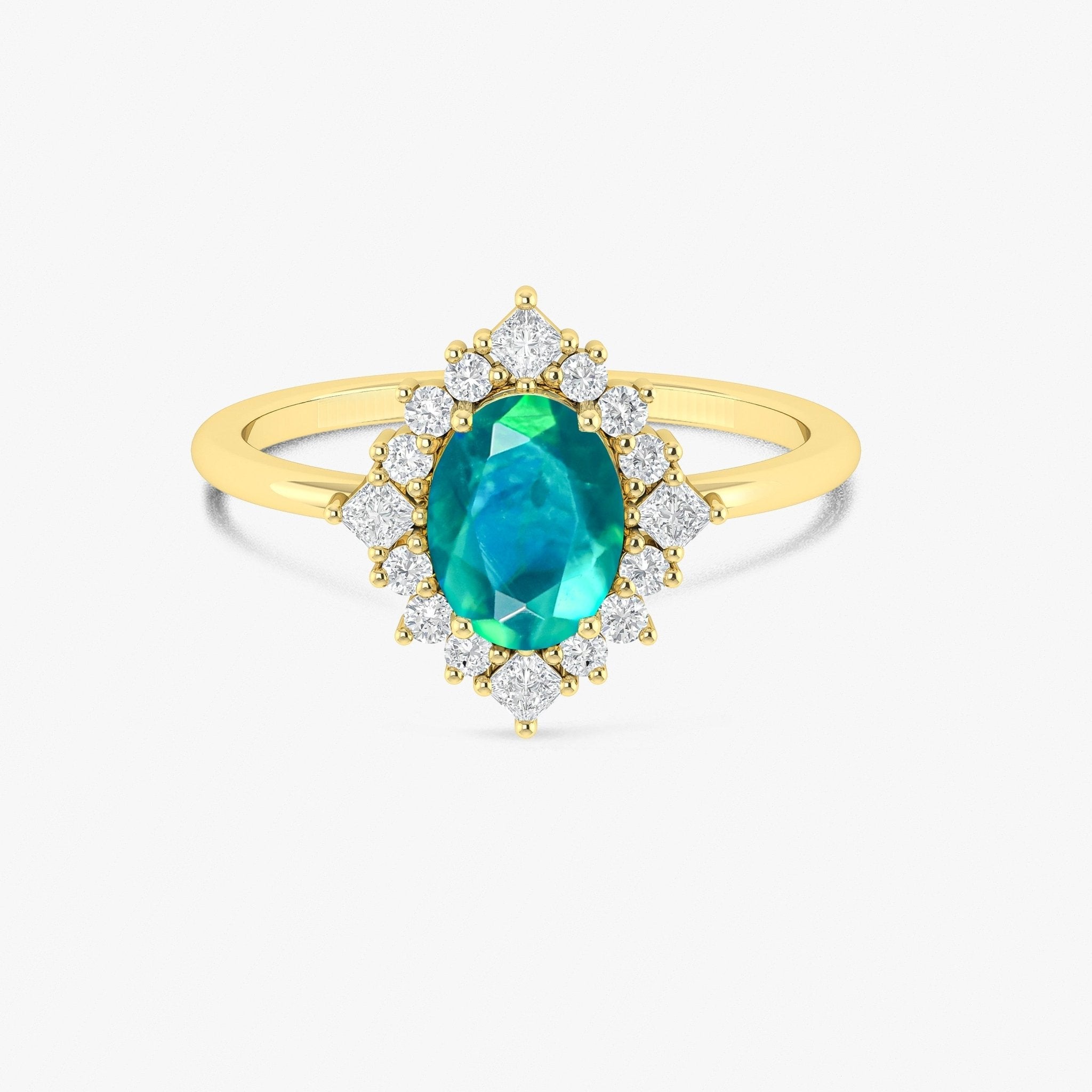 Green Natural Fire Faceted Ethiopian Opal Ring - Goodstone Jewels