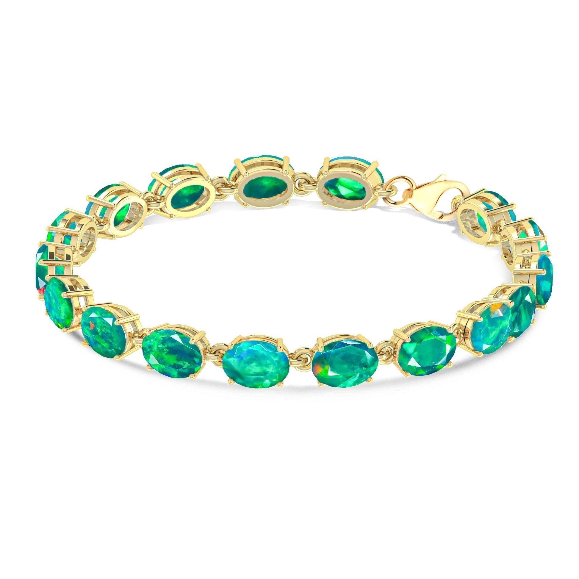 Green Natural Fire Opal Gemstone Tennis Bracelet - Goodstone Jewels
