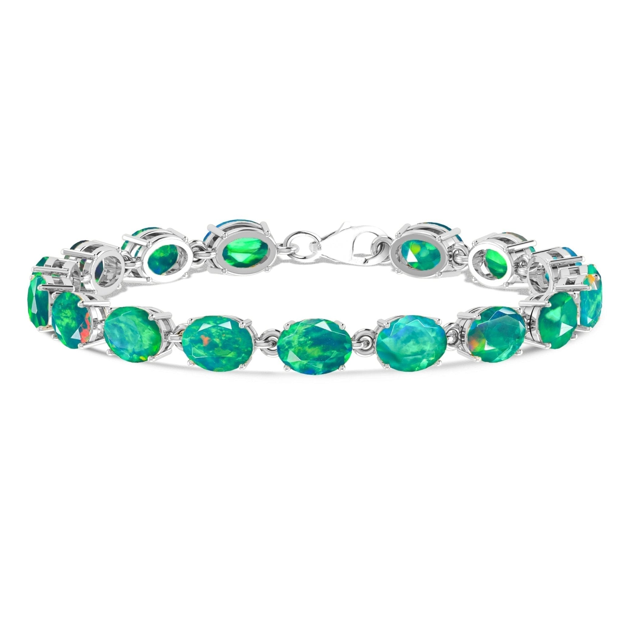 Green Natural Fire Opal Gemstone Tennis Bracelet - Goodstone Jewels