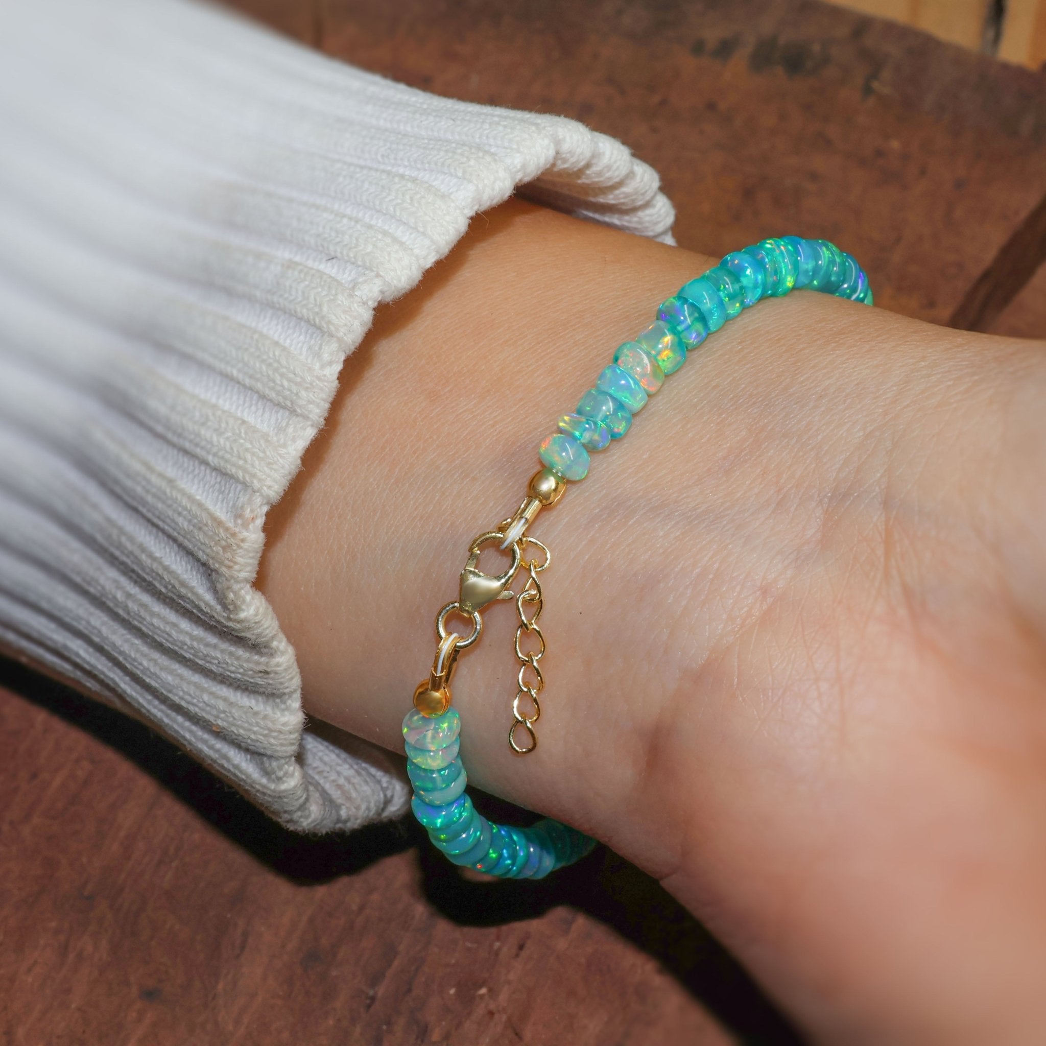 Green Opal Plain Shaded Beaded Bracelet Natural Birthstone - Goodstone Jewels