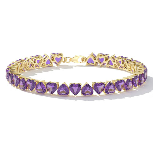 Amethyst Heart Tennis Bracelet in 925 Sterling Silver 20.80 CT