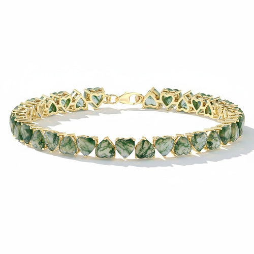 Moss Agate Heart Tennis Bracelet in 925 Sterling Silver 20.80 CT
